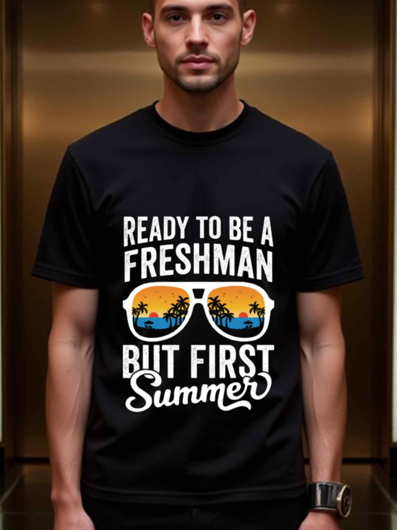 natee local warehouse clearance Freshman Summer Vibes: Ready for College!, man's T-Shirt,100% Cotton Fabric,Crew Neck,Short Sleeve,Regular Fit,All-Season Casual Wear,180gsm-Ideal For Summer Holiday Gift,