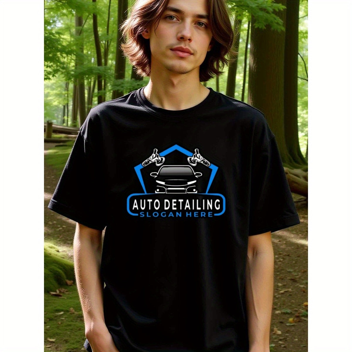 natee local warehouse clearance Auto Detailing Slogan Here - Premium Quality T-shirt, man's T-Shirt,100% Cotton Fabric,Crew Neck,Short Sleeve,Regular Fit,All-Season Casual Wear,180gsm-Ideal for All Saints' Day Thanksgiving Day, 男t