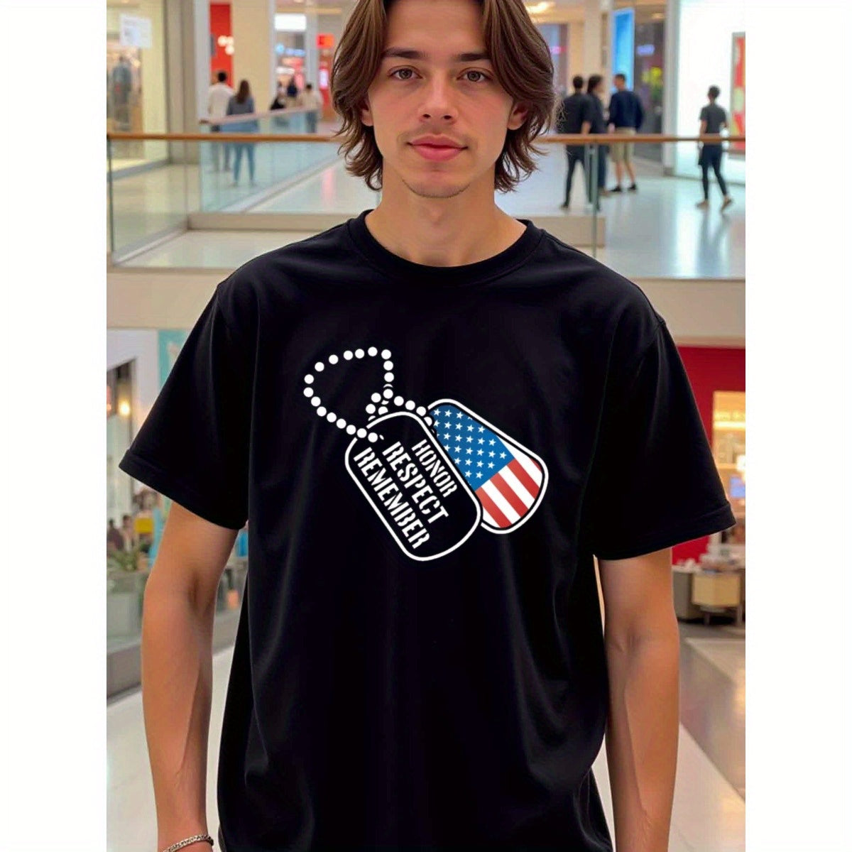 natee local warehouse clearance American Pride Honor Respect Remember Dog Tags T-shirt, man's T-Shirt,100% Cotton Fabric,Crew Neck,Short Sleeve,Regular Fit,All-Season Casual Wear,180gsm-Ideal for All Saints' Day Thanksgiving Day,