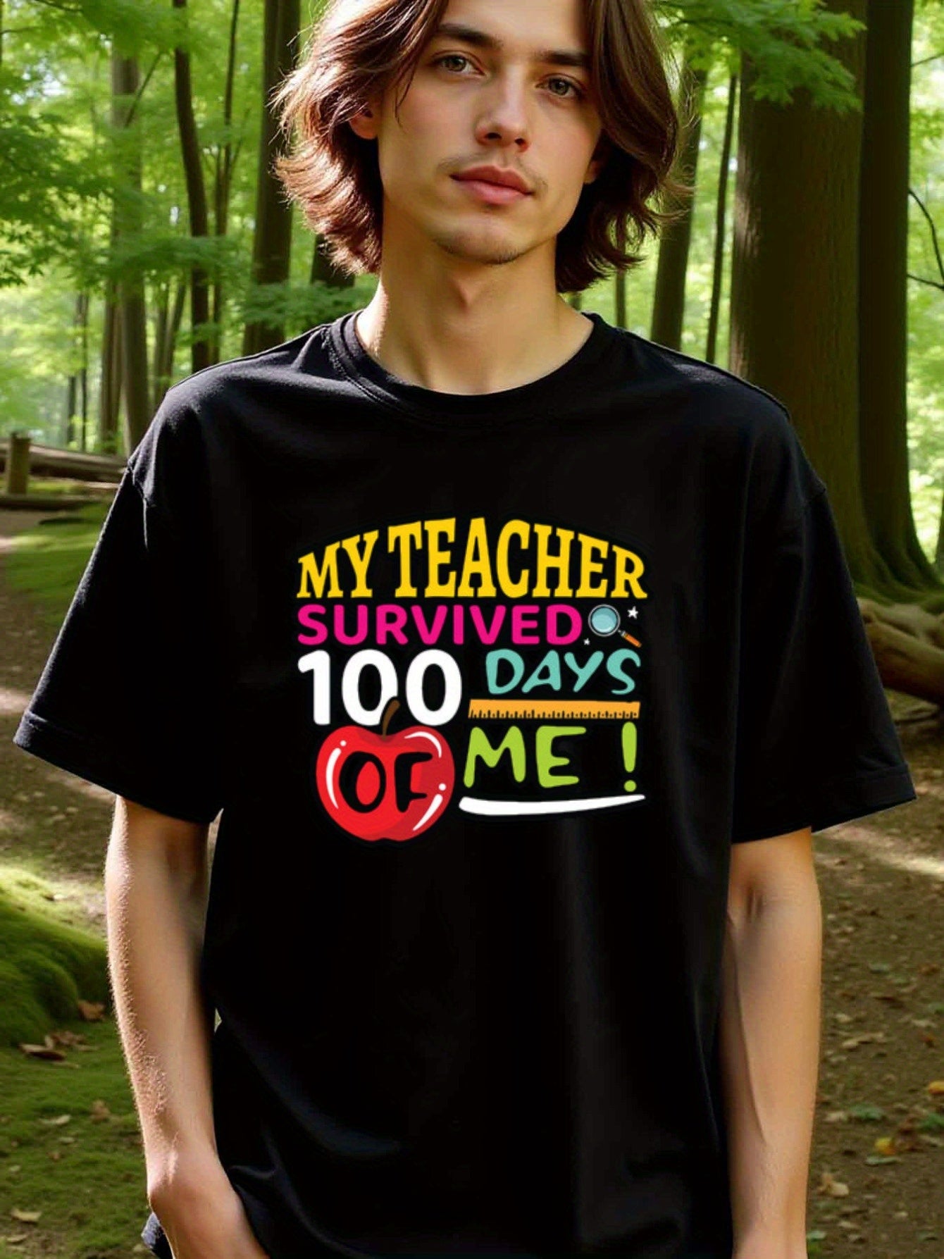 natee local warehouse clearance 100 Days of Me: Celebrate Teacher Survival!, man's T-Shirt,100% Cotton Fabric,Crew Neck,Short Sleeve,Regular Fit,All-Season Casual Wear,180gsm-Ideal for Valentines Christian festival Thanksgiving Day, 男t