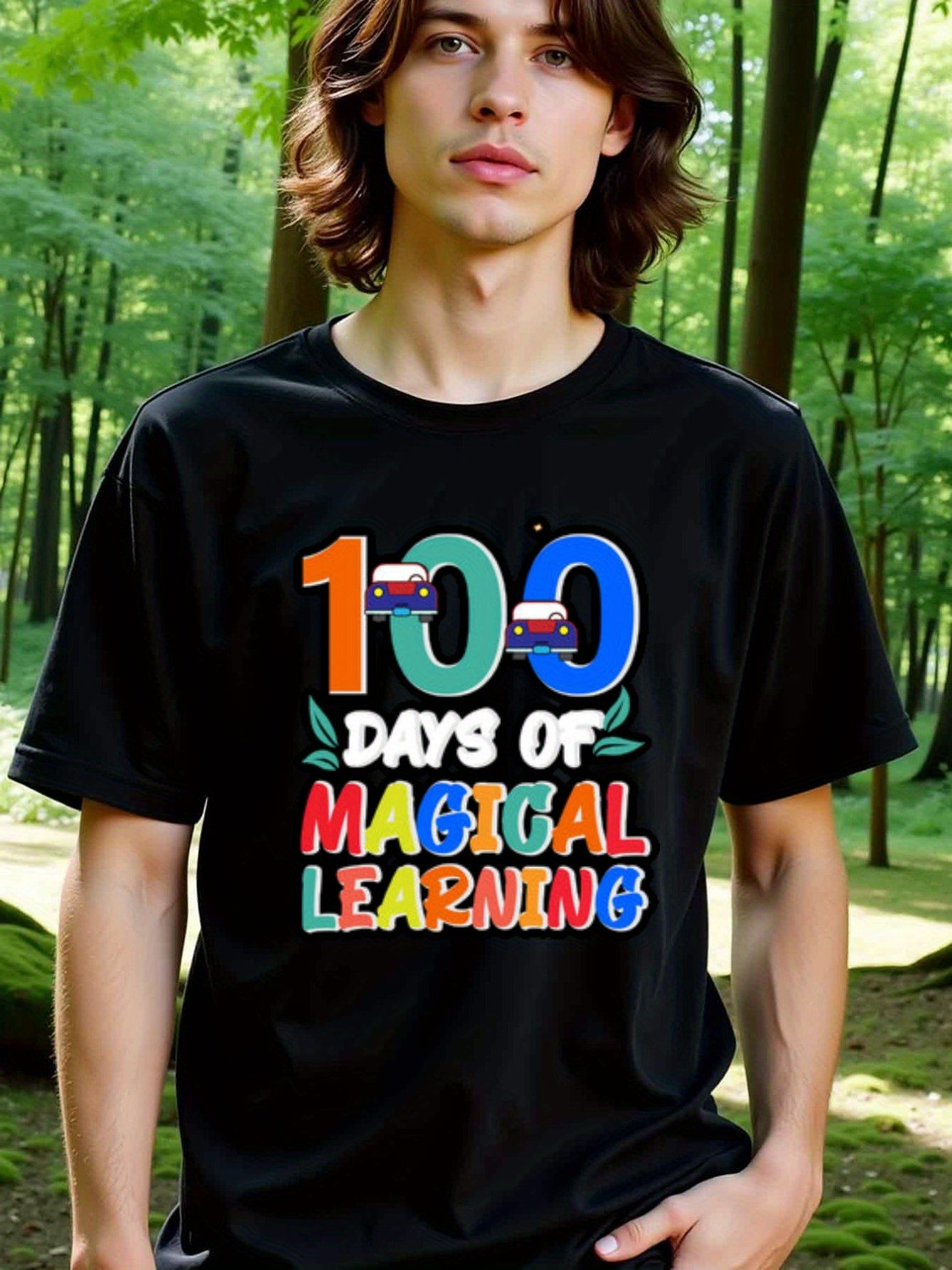 natee local warehouse clearance 100 Days of Magical Learning - Kids T-shirt, 100% Cotton Fabric,Crew Neck,Short Sleeve,Regular Fit,All-season casual wear for man and teens-perfect for running, hiking, the beach, and parties Christian festival Thanksgiving