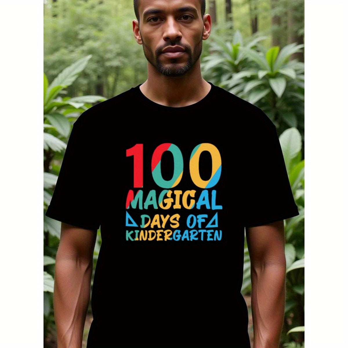natee local warehouse clearance 100 Magical Days of Kindergarten Celebration T-shirt, man's T-Shirt,100% Cotton Fabric,Crew Neck,Short Sleeve,Regular Fit,All-Season Casual Wear,180gsm-Ideal for All Saints' Day Thanksgiving Day, 男t