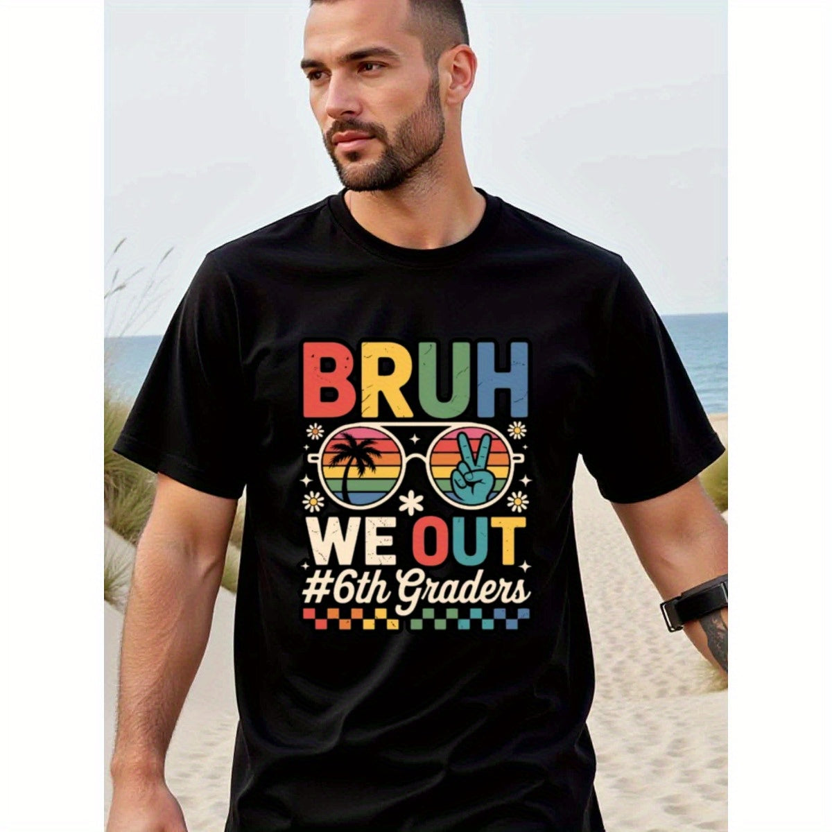 natee local warehouse clearance 6th Graders Graduation Shirt: Bruh We Out Retro Style, man's T-Shirt,100% Cotton Fabric,Crew Neck,Short Sleeve,Regular Fit,All-Season Casual Wear,180gsm-Ideal for Valentines Christian festival Thanksgiving Day, 男t