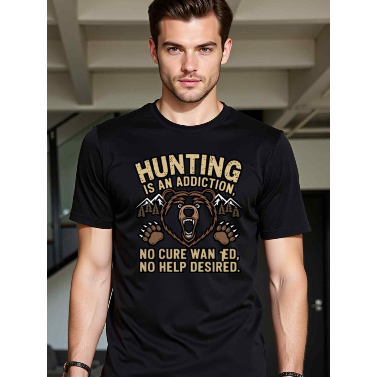 natee local warehouse clearance Addicted to Hunting: No Cure Wanted, No Help Desired T-shirt, man's T-Shirt,100% Cotton Fabric,Crew Neck,Short Sleeve,Regular Fit,All-Season Casual Wear,180gsm-Ideal for All Saints' Day Thanksgiving Day, 男t