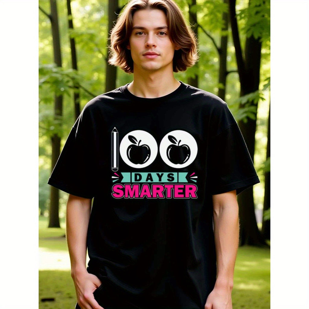 natee local warehouse clearance 100 Days Smarter: Celebrate Learning with Style!, 100% Cotton Fabric,Crew Neck,Regular Fit,Weekend Casual Wear,180gsm Family Friends Christian festival Thanksgiving Day, 男t