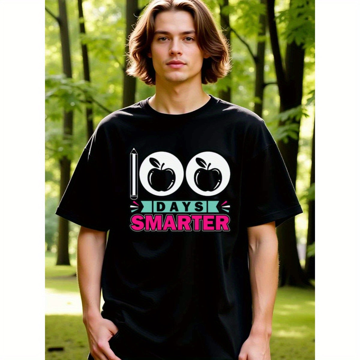 natee local warehouse clearance 100 Days Smarter: Celebrate Learning with Style!, 100% Cotton Fabric,Crew Neck,Regular Fit,Weekend Casual Wear,180gsm Family Friends Christian festival Thanksgiving Day, 男t