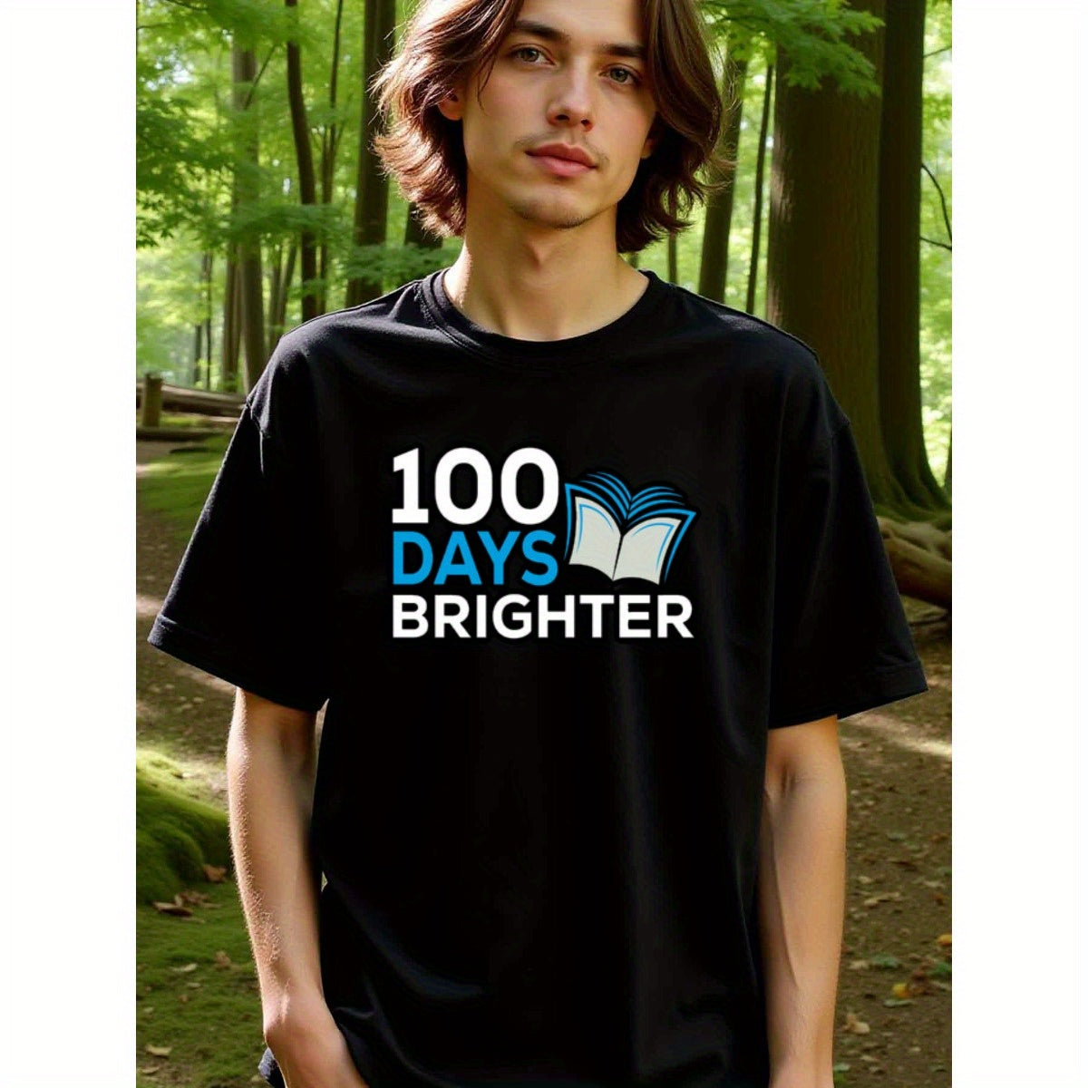 natee local warehouse clearance 100 Days Brighter: Celebrate Learning with Style!, man's T-Shirt,100% Cotton Fabric,Crew Neck,Short Sleeve,Regular Fit,All-Season Casual Wear,180gsm-Ideal for Valentines Christian festival Thanksgiving Day, 男t