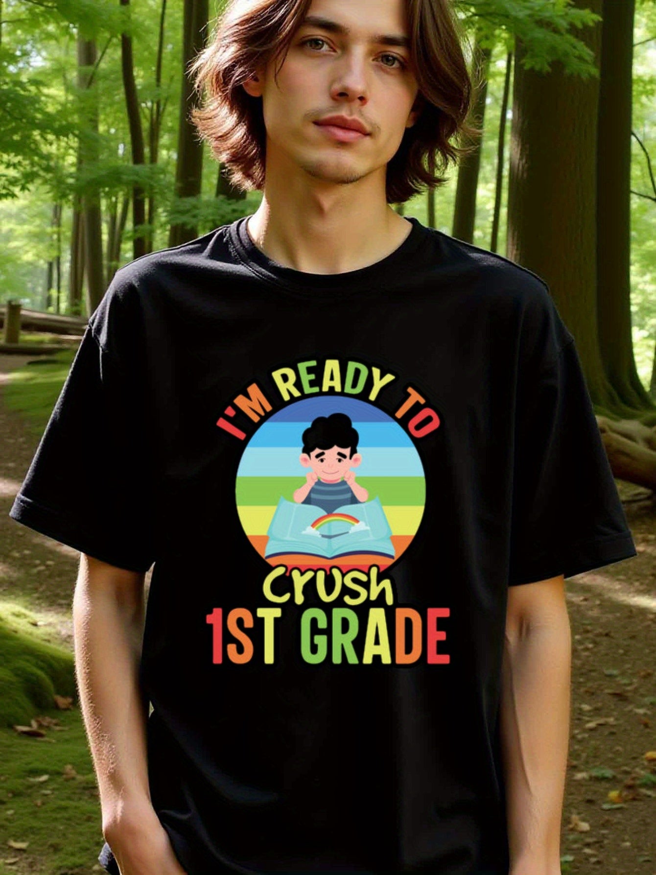 natee local warehouse clearance Back-to-school Crush 1st Grade T-shirt for Kids, man's T-Shirt,100% Cotton Fabric,Crew Neck,Short Sleeve,Regular Fit,All-Season Casual Wear,180gsm-Ideal for Valentines Christian festival Thanksgiving Day, 男t