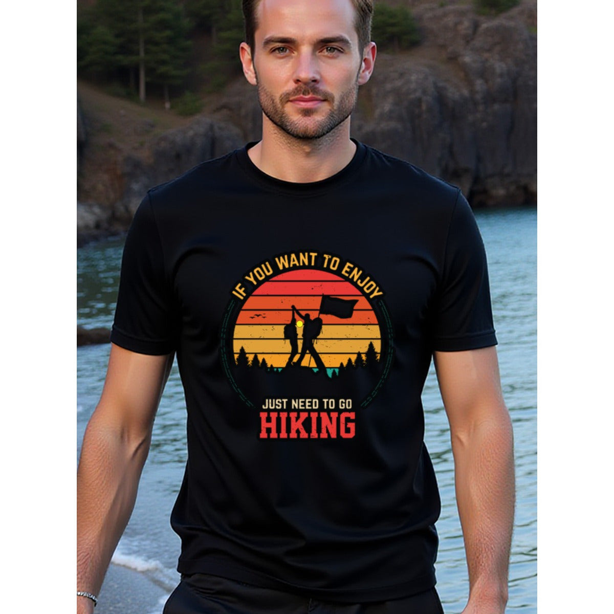 natee local warehouse clearance Adventure Awaits: Hiking Enthusiast's Tee, man's T-Shirt,100% Cotton Fabric,Crew Neck,Short Sleeve,Regular Fit,All-Season Casual Wear,180gsm-Ideal for All Saints' Day Thanksgiving Day, 男t