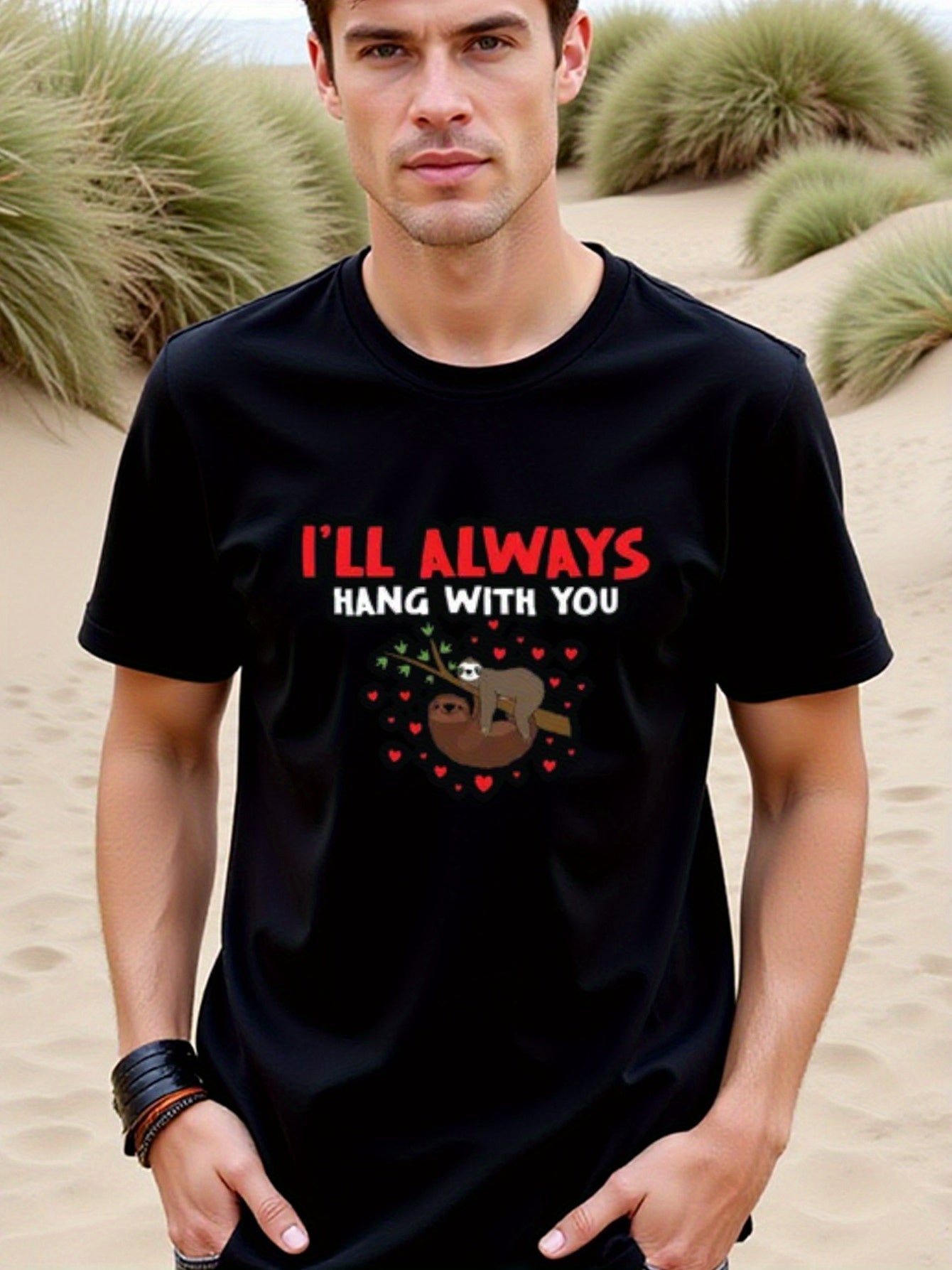 natee local warehouse clearance Always Hang with You Sloth Valentine's Day T-shirt, 100% Cotton Fabric,Crew Neck,Short Sleeve,Regular Fit,All-season casual wear for man and teens-perfect for running, hiking, the beach, and parties Christian festival Thank