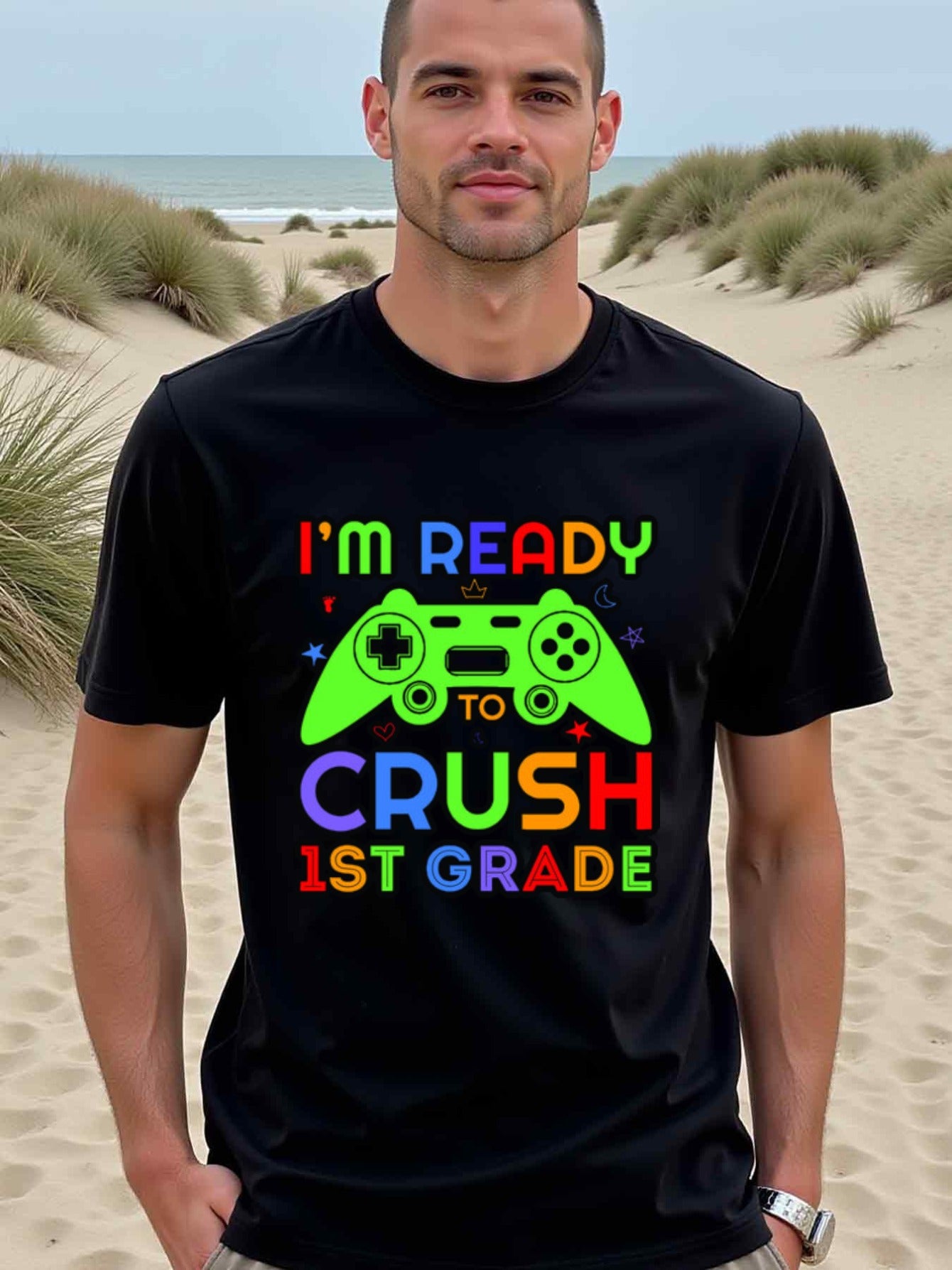 natee local warehouse clearance Back-to-school Gamer: Crush 1st Grade T-shirt, 100% Cotton Fabric,Crew Neck,Regular Fit,Weekend Casual Wear,180gsm Family Friends Christian festival Thanksgiving Day, 男t