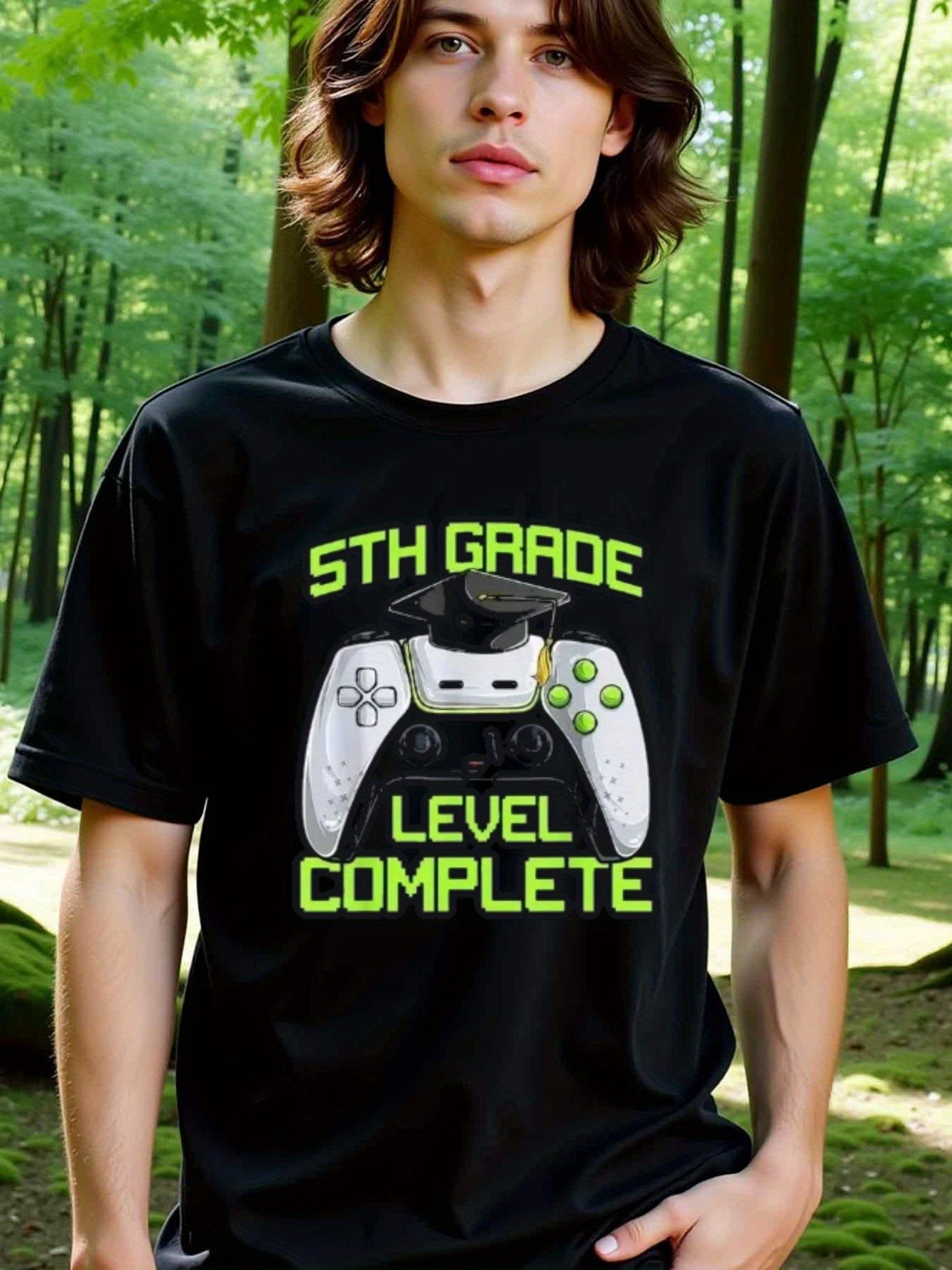 natee local warehouse clearance 5th Grade Level Complete Gamer Graduation T-shirt, 100% Cotton Fabric,Crew Neck,Regular Fit,Weekend Casual Wear,180gsm Family Friends Christian festival Thanksgiving Day, 男t