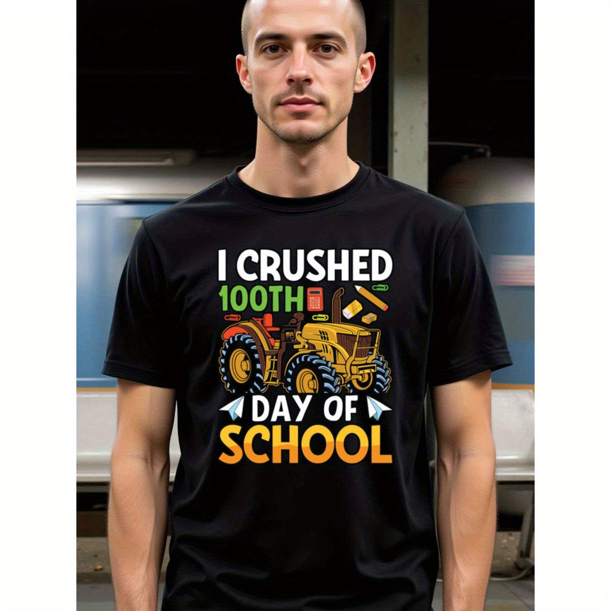 natee local warehouse clearance 100th Day of School Shirt: Crushed It!, man's T-Shirt,100% Cotton Fabric,Crew Neck,Short Sleeve,Regular Fit,All-Season Casual Wear,180gsm-Ideal for Valentines Christian festival Thanksgiving Day, 男t