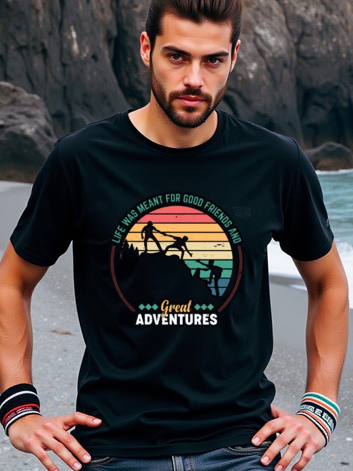 natee local warehouse clearance Adventure Seekers: Life's Best Moments with Friends & Great Adventures, man's T-Shirt,100% Cotton Fabric,Crew Neck,Short Sleeve,Regular Fit,All-Season Casual Wear,180gsm-Ideal for Valentines Christian festival Thanksgiving