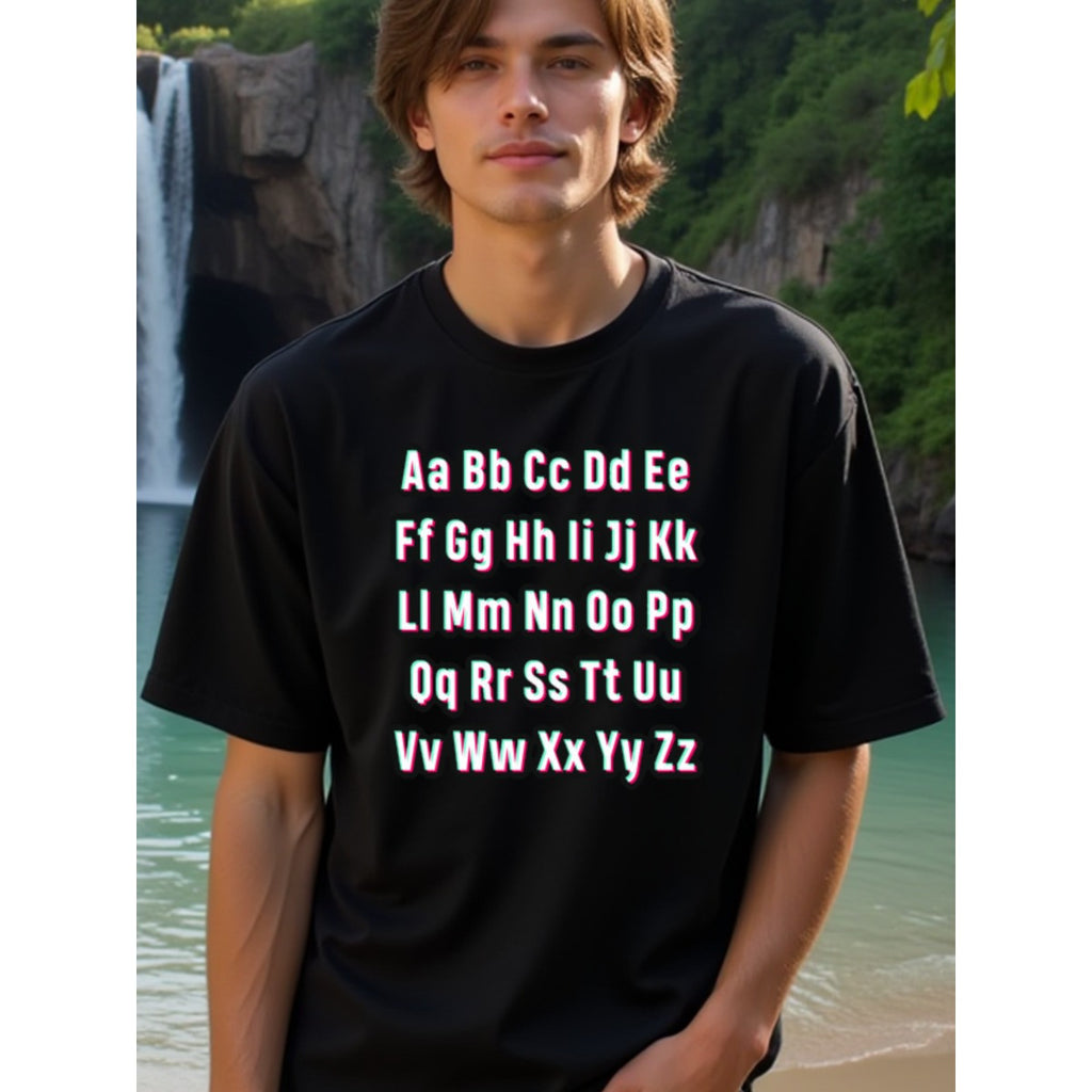 natee local warehouse clearance Alphabet Letters T-shirt - Fun, Educational, and Stylish Design, man's T-Shirt,100% Cotton Fabric,Crew Neck,Short Sleeve,Regular Fit,All-Season Casual Wear,180gsm-Ideal for All Saints' Day Thanksgiving Day, 男t
