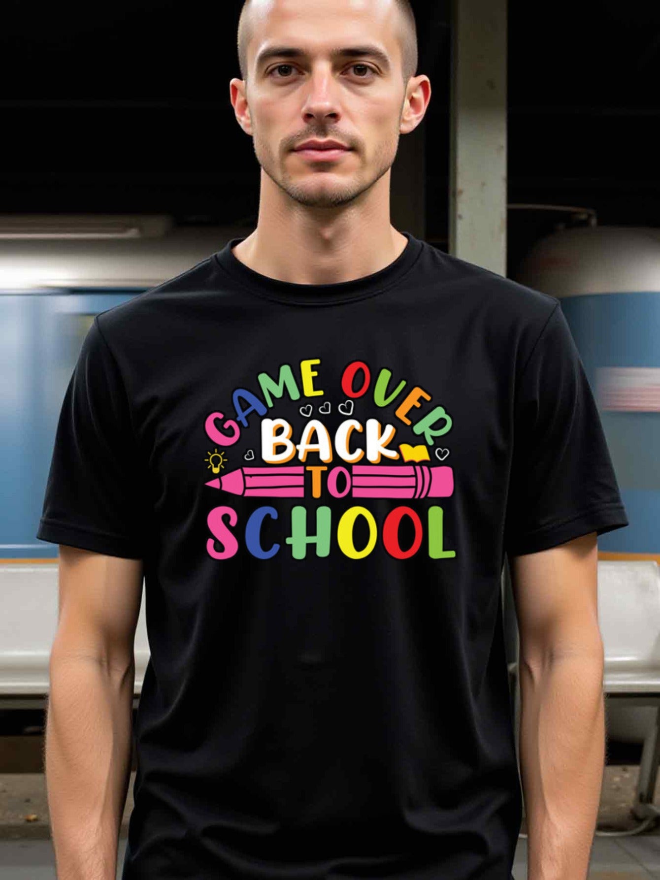 natee local warehouse clearance Back to School Game Over Graphic Tee, 100% Cotton Fabric,Crew Neck,Short Sleeve,Regular Fit,All-season casual wear for man and teens-perfect for running, hiking, the beach, and parties Christian festival Thanksgiving Day, 男