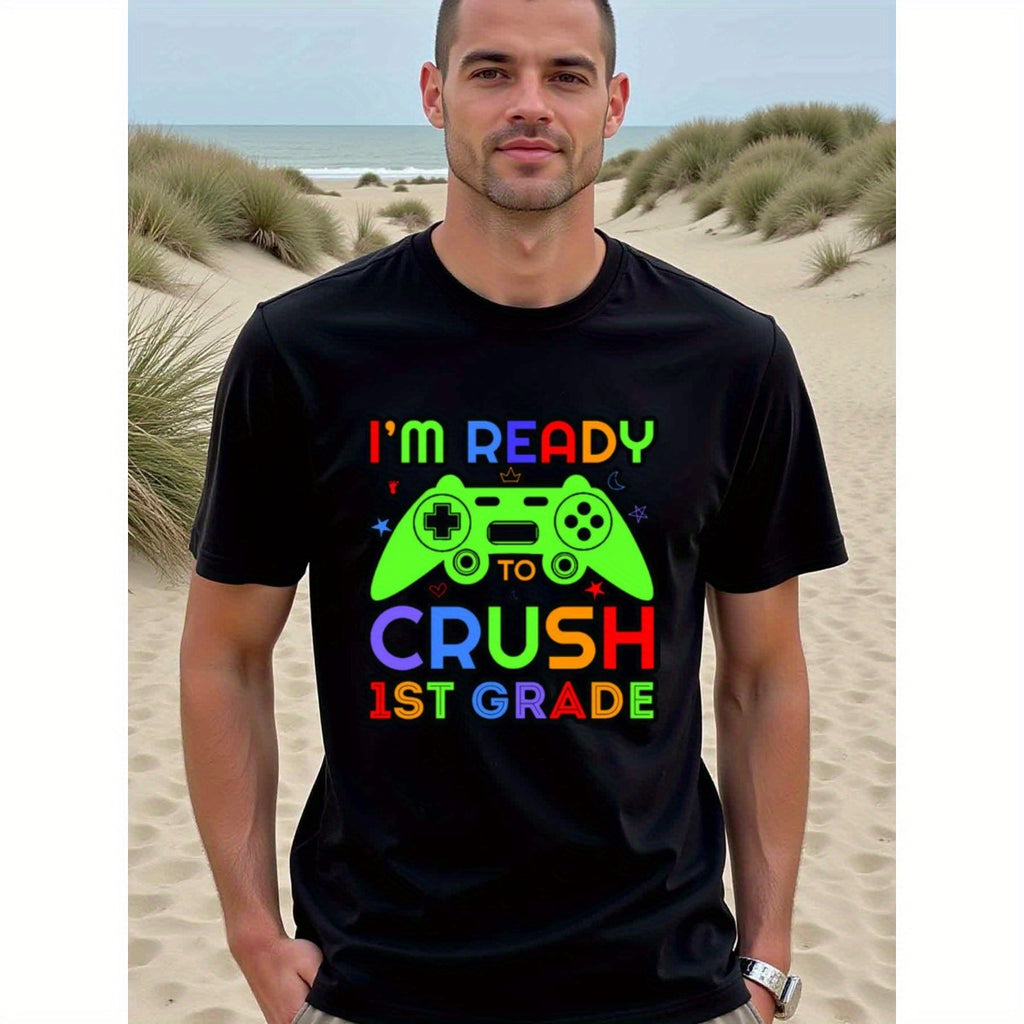 natee local warehouse clearance Back-to-school Gamer: Crush 1st Grade T-shirt, 100% Cotton Fabric,Crew Neck,Regular Fit,Weekend Casual Wear,180gsm Family Friends Christian festival Thanksgiving Day, 男t