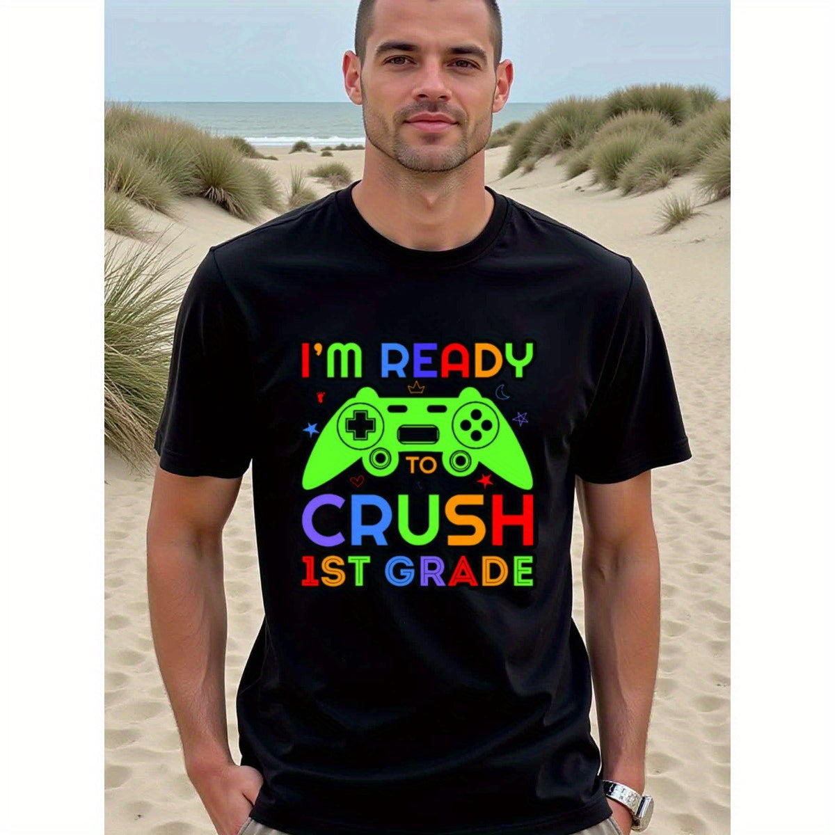 natee local warehouse clearance Back-to-school Gamer: Crush 1st Grade T-shirt, 100% Cotton Fabric,Crew Neck,Regular Fit,Weekend Casual Wear,180gsm Family Friends Christian festival Thanksgiving Day, 男t