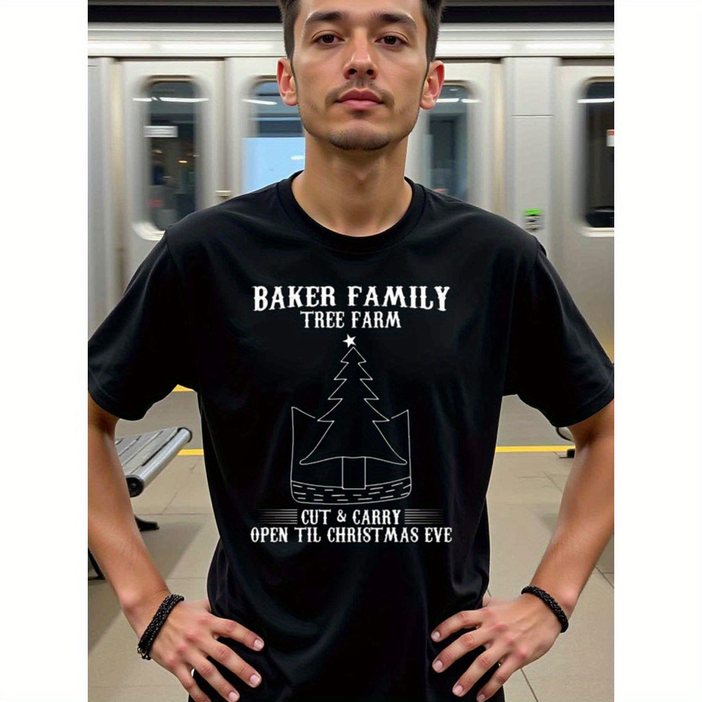 natee local warehouse clearance Baker Family Tree Farm: Cut & Carry Christmas T-shirt, 100% Cotton Fabric,Crew Neck,Regular Fit,Weekend Casual Wear,180gsm Family Friends Christian festival Thanksgiving Day, 男t