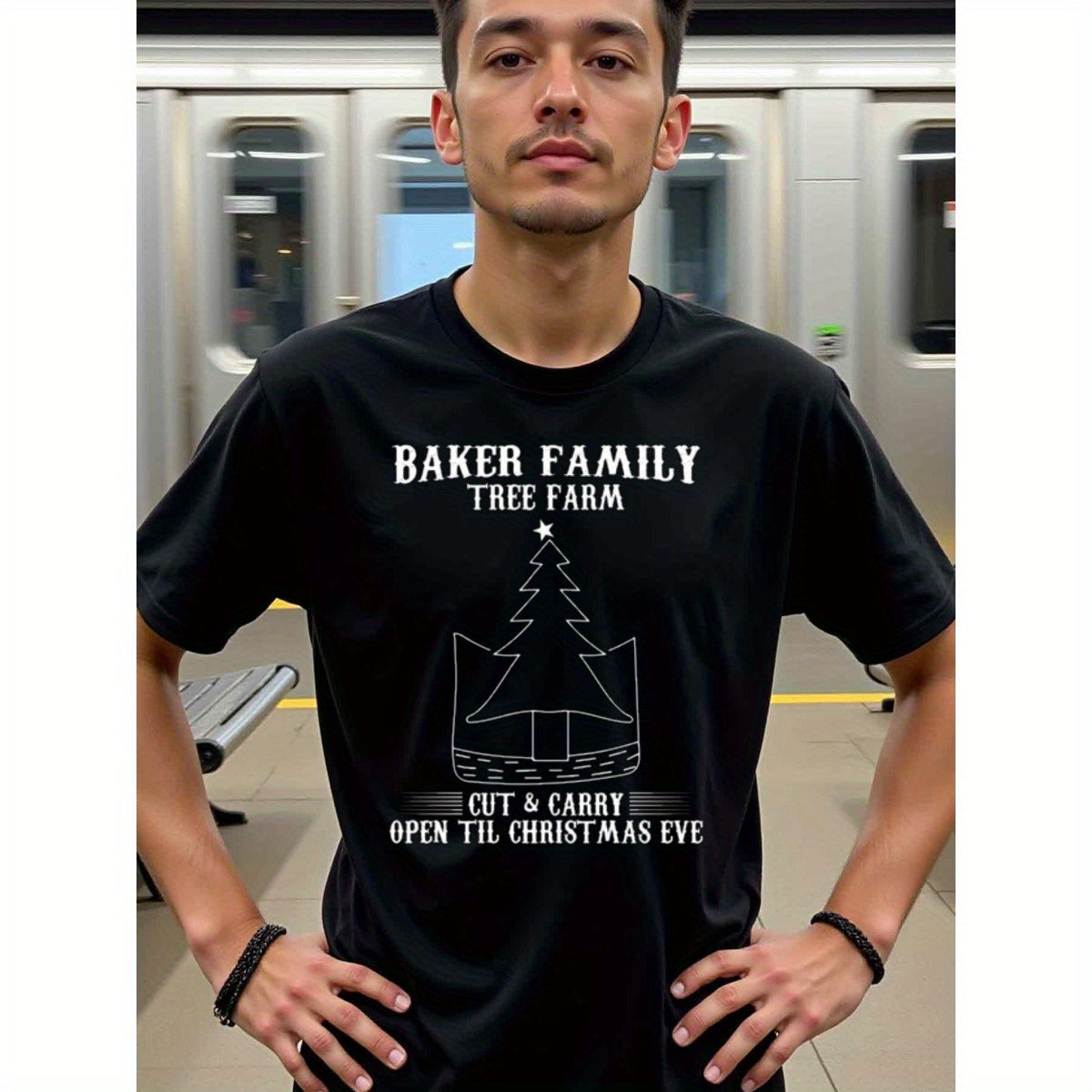 natee local warehouse clearance Baker Family Tree Farm: Cut & Carry Christmas T-shirt, 100% Cotton Fabric,Crew Neck,Regular Fit,Weekend Casual Wear,180gsm Family Friends Christian festival Thanksgiving Day, 男t
