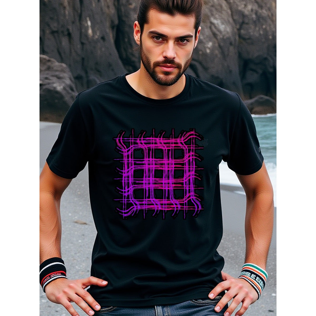natee local warehouse clearance Abstract Purple Lines Graphic Tee - Modern Art Design, man's T-Shirt,100% Cotton Fabric,Crew Neck,Short Sleeve,Regular Fit,All-Season Casual Wear,180gsm-Ideal for Valentines Christian festival Thanksgiving Day, 男t