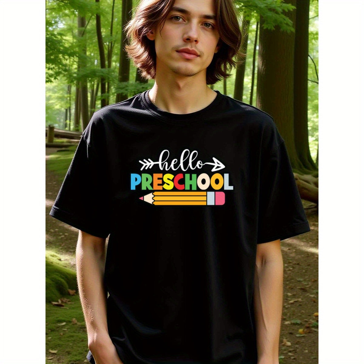 natee local warehouse clearance Back-to-school Hello Preschool Graphic Tee for Kids, man's T-Shirt,100% Cotton Fabric,Crew Neck,Short Sleeve,Regular Fit,All-Season Casual Wear,180gsm-Ideal for All Saints' Day Thanksgiving Day, 男t