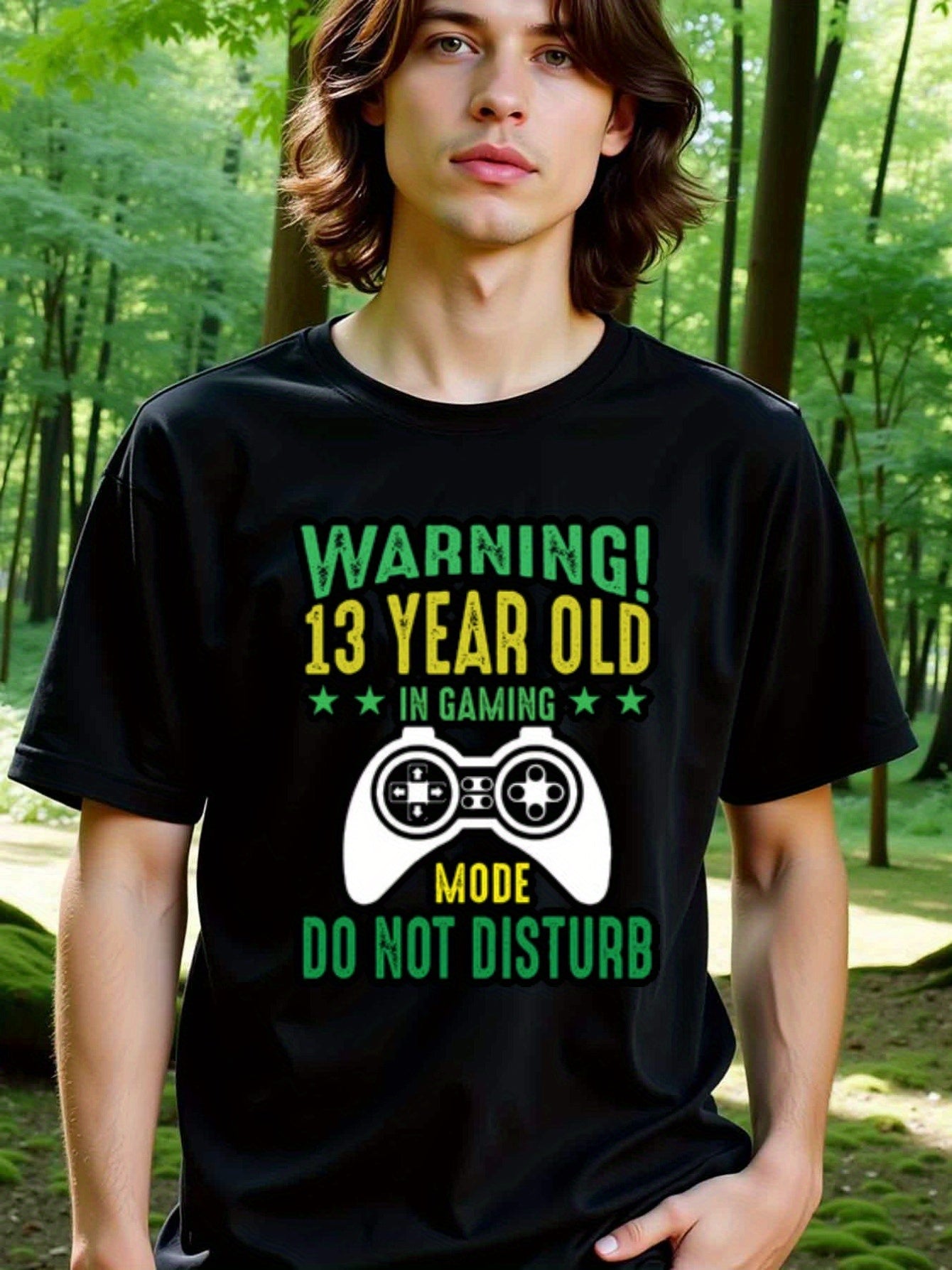 natee local warehouse clearance 13-year-old Gamer Warning: Do Not Disturb T-shirt, 100% Cotton Fabric,Crew Neck,Regular Fit,Weekend Casual Wear,180gsm Family Friends Christian festival Thanksgiving Day, 男t