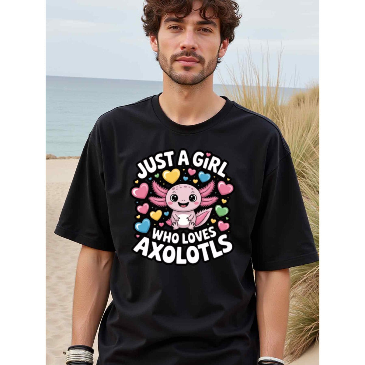 natee local warehouse clearance Adorable Axolotl Lover's T-shirt - Just a Girl Who Loves Axolotls, man's T-Shirt,100% Cotton Fabric,Crew Neck,Short Sleeve,Regular Fit,All-Season Casual Wear,180gsm-Ideal for All Saints' Day Thanksgiving Day, 男t