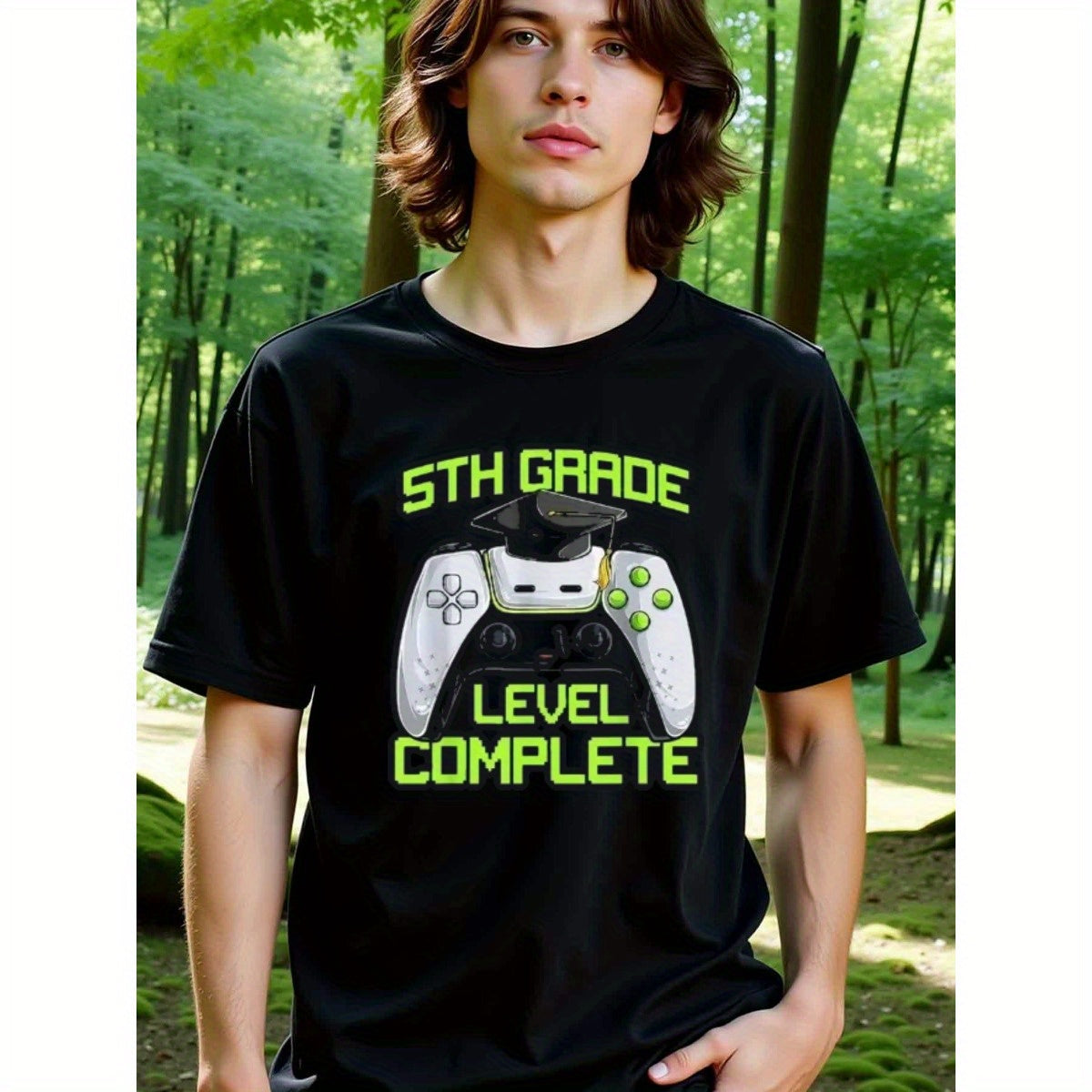 natee local warehouse clearance 5th Grade Level Complete Gamer Graduation T-shirt, 100% Cotton Fabric,Crew Neck,Regular Fit,Weekend Casual Wear,180gsm Family Friends Christian festival Thanksgiving Day, 男t