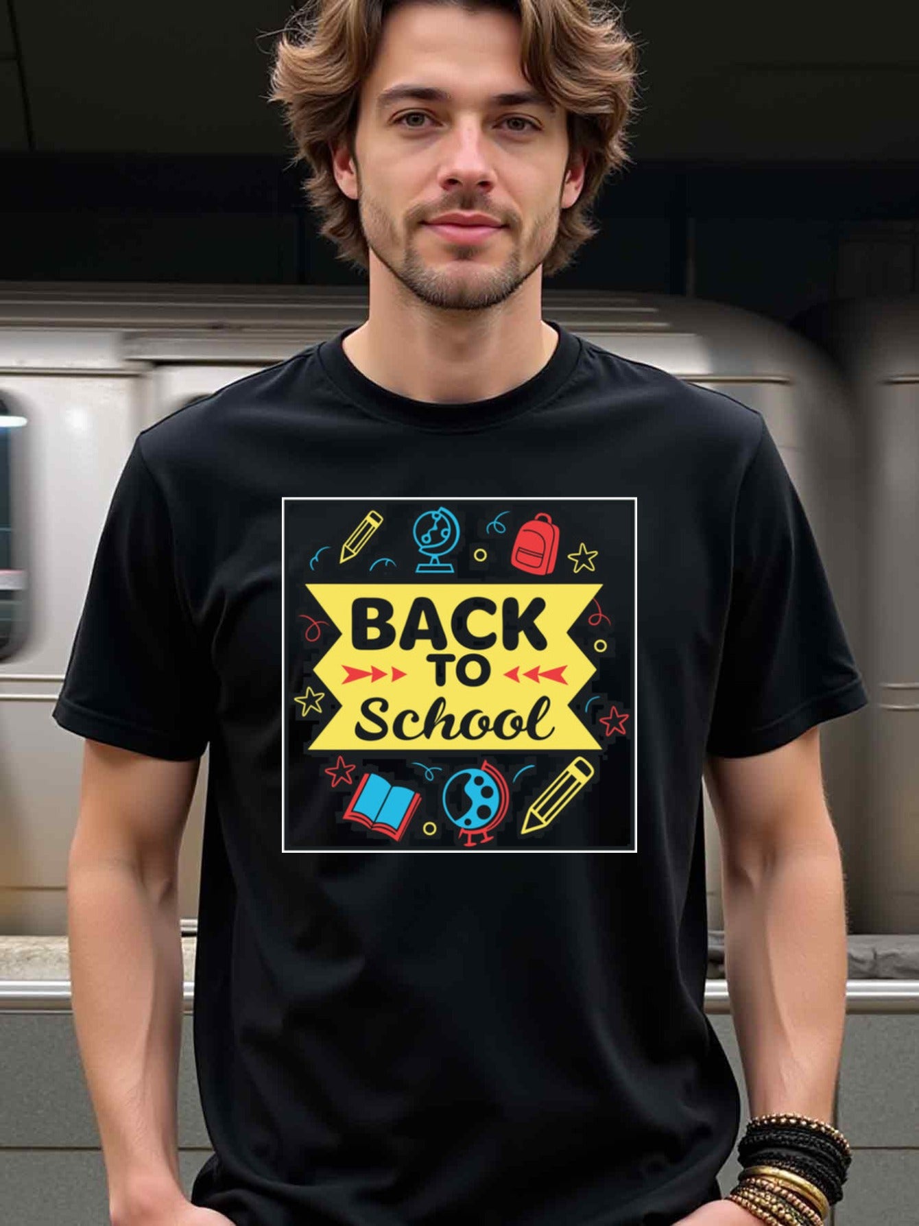 natee local warehouse clearance Back to School Graphic Tee for Men, man's T-Shirt,100% Cotton Fabric,Crew Neck,Short Sleeve,Regular Fit,All-Season Casual Wear,180gsm-Ideal for All Saints' Day Thanksgiving Day, 男t