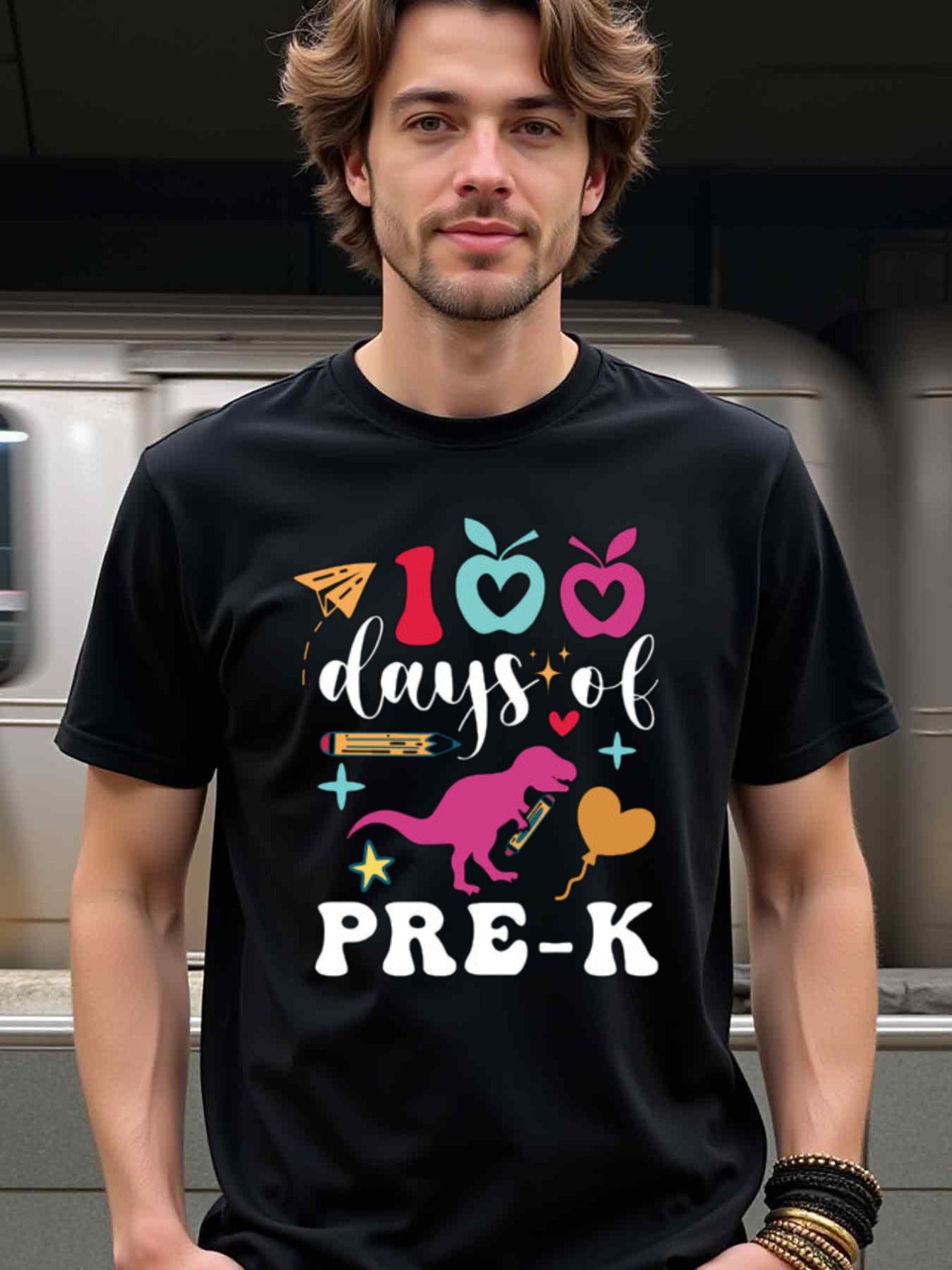natee local warehouse clearance 100 Days of Pre-k Dinosaur Black T-shirt, 100% Cotton Fabric,Crew Neck,Short Sleeve,Regular Fit,All-season casual wear for man and teens-perfect for running, hiking, the beach, and parties Christian festival Thanksgiving Da