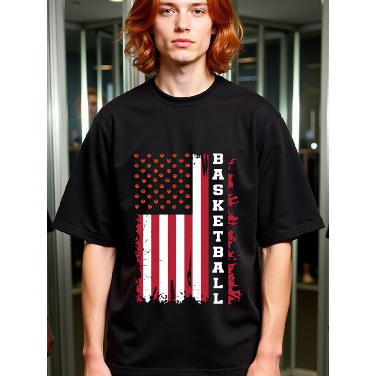 natee local warehouse clearance American Basketball Flag T-shirt - Usa Sports Pride, man's T-Shirt,100% Cotton Fabric,Crew Neck,Short Sleeve,Regular Fit,All-Season Casual Wear,180gsm-Ideal for All Saints' Day Thanksgiving Day,