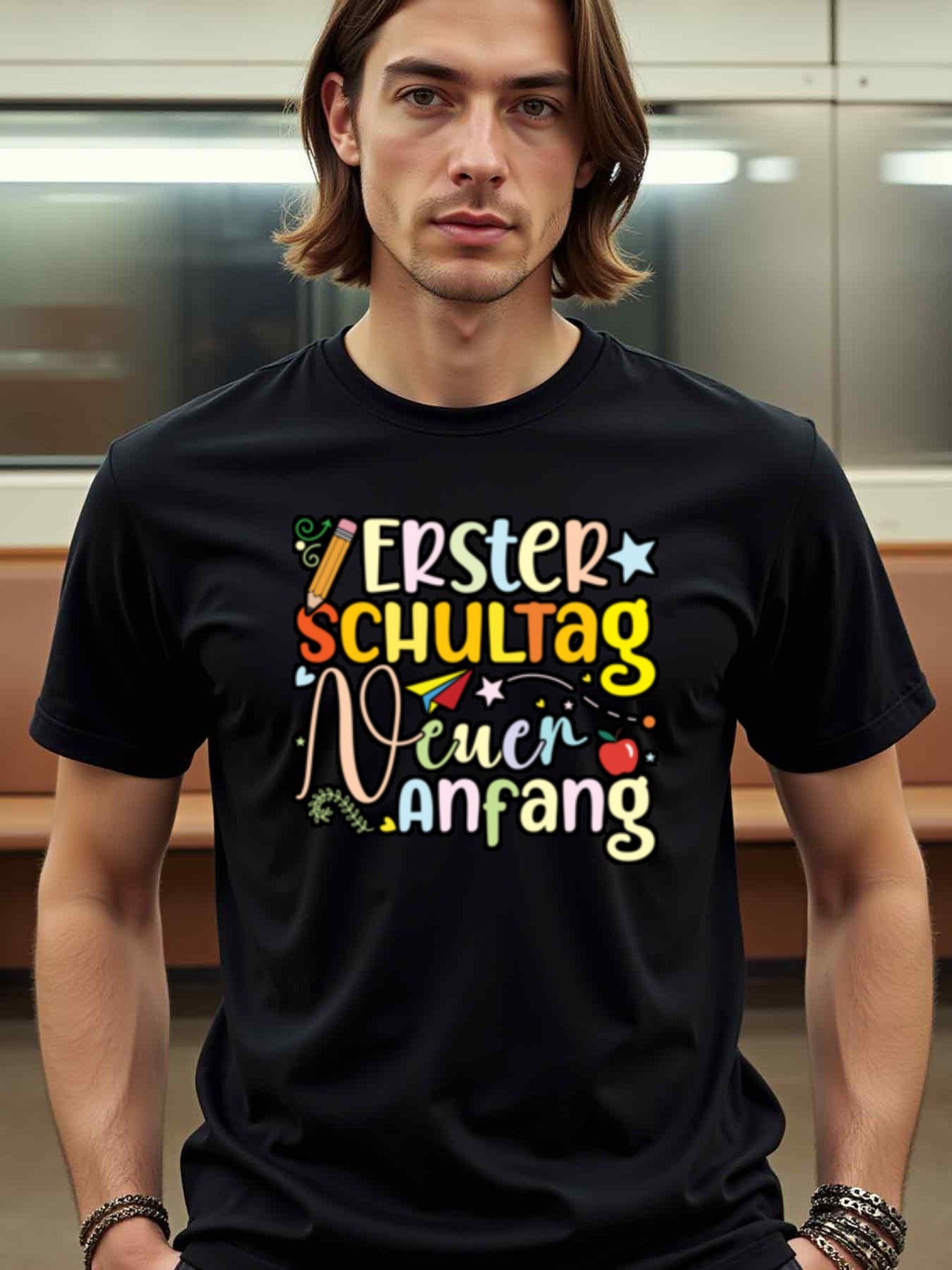 natee local warehouse clearance Back-to-school Erster Schultag Neuer Anfang T-shirt, 100% Cotton Fabric,Crew Neck,Short Sleeve,Regular Fit,All-season casual wear for man and teens-perfect for running, hiking, the beach, and parties Christian festival Than