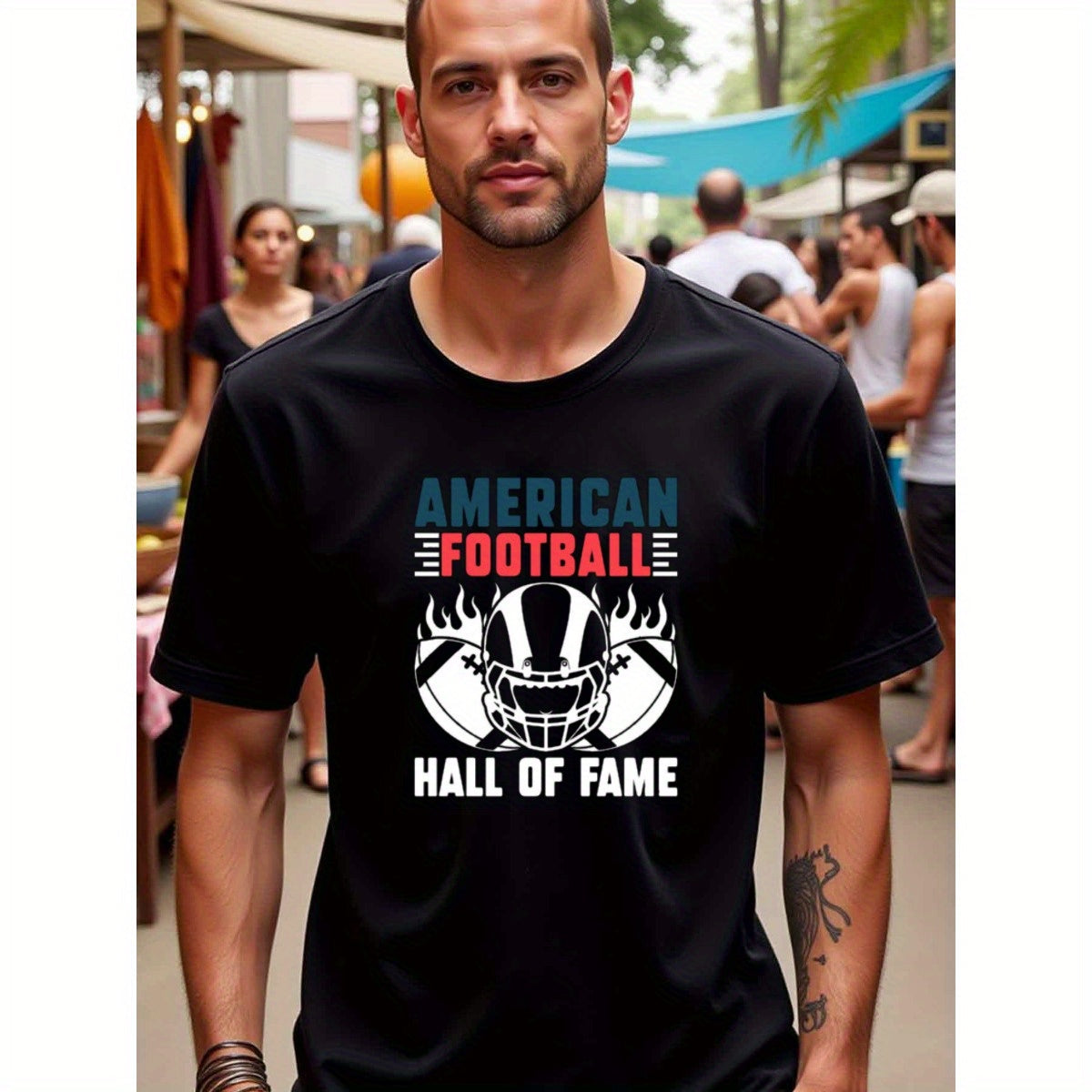 natee local warehouse clearance American Football Hall of Fame Graphic Tee, man's T-Shirt,100% Cotton Fabric,Crew Neck,Short Sleeve,Regular Fit,All-Season Casual Wear,180gsm-Ideal for Valentines Christian festival Thanksgiving Day,