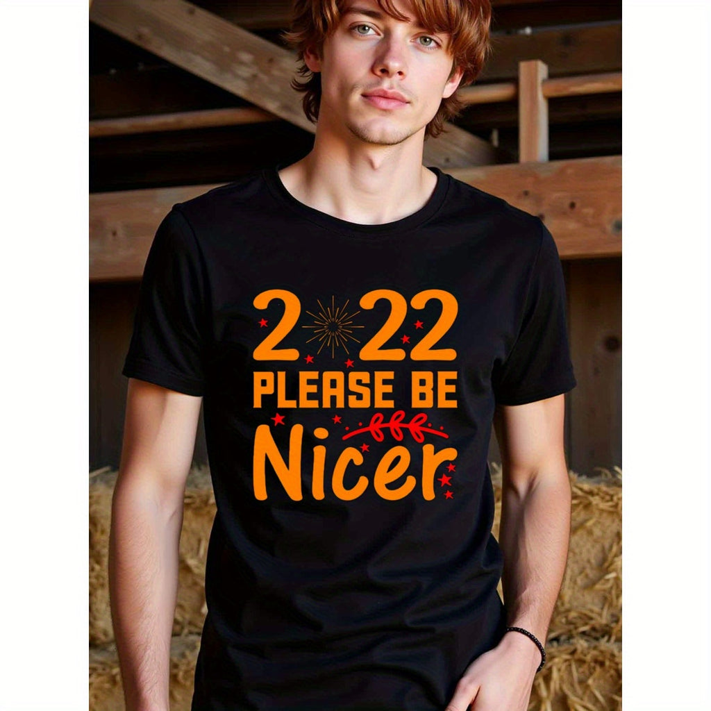 natee local warehouse clearance 2022 Please Be Nicer - Inspirational New Year's T-shirt, man's T-Shirt,100% Cotton Fabric,Crew Neck,Short Sleeve,Regular Fit,All-Season Casual Wear,180gsm-Ideal for Valentines Christian festival Thanksgiving Day,