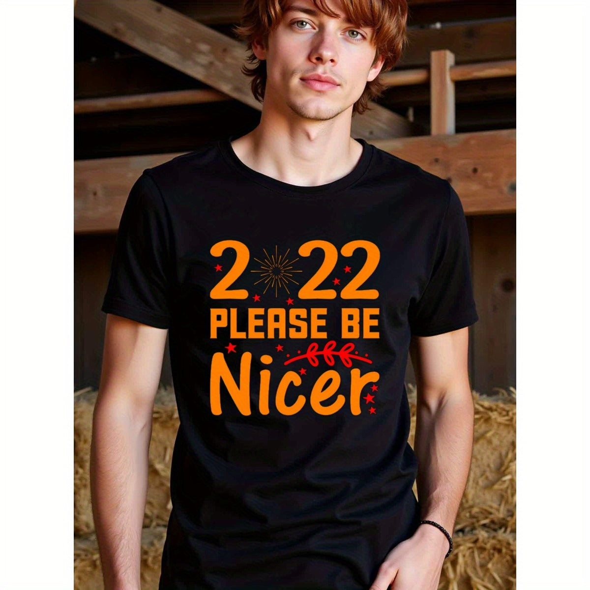 natee local warehouse clearance 2022 Please Be Nicer - Inspirational New Year's T-shirt, man's T-Shirt,100% Cotton Fabric,Crew Neck,Short Sleeve,Regular Fit,All-Season Casual Wear,180gsm-Ideal for Valentines Christian festival Thanksgiving Day,