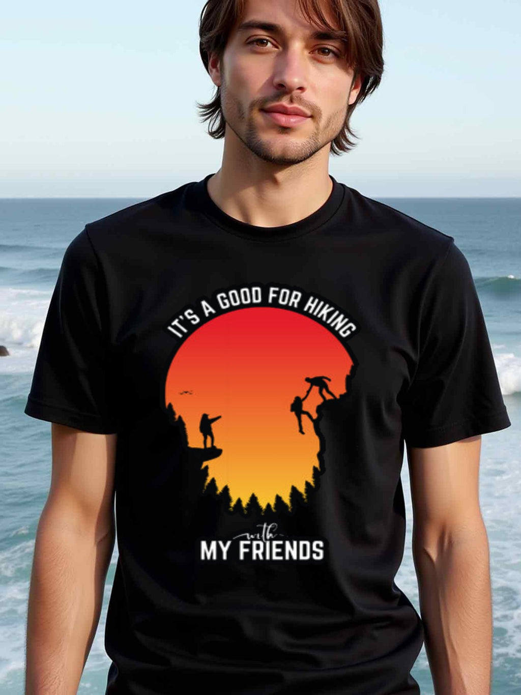 natee local warehouse clearance Adventure Awaits: Hiking with Friends T-shirt, 100% Cotton Fabric,Crew Neck,Short Sleeve,Regular Fit,All-season casual wear for man and teens-perfect for running, hiking, the beach, and parties Christian festival Thanksgivi