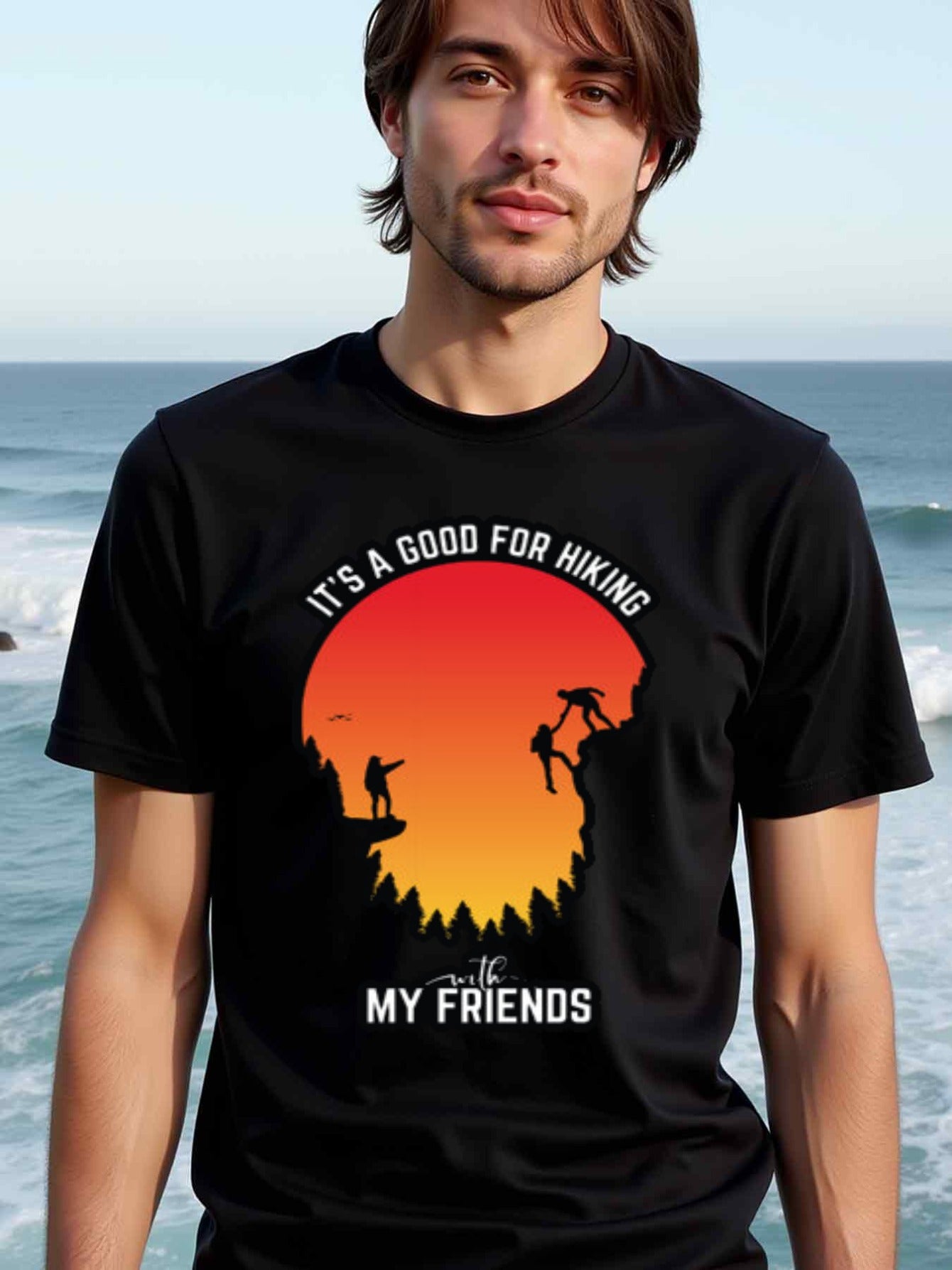 natee local warehouse clearance Adventure Awaits: Hiking with Friends T-shirt, 100% Cotton Fabric,Crew Neck,Short Sleeve,Regular Fit,All-season casual wear for man and teens-perfect for running, hiking, the beach, and parties Christian festival Thanksgivi