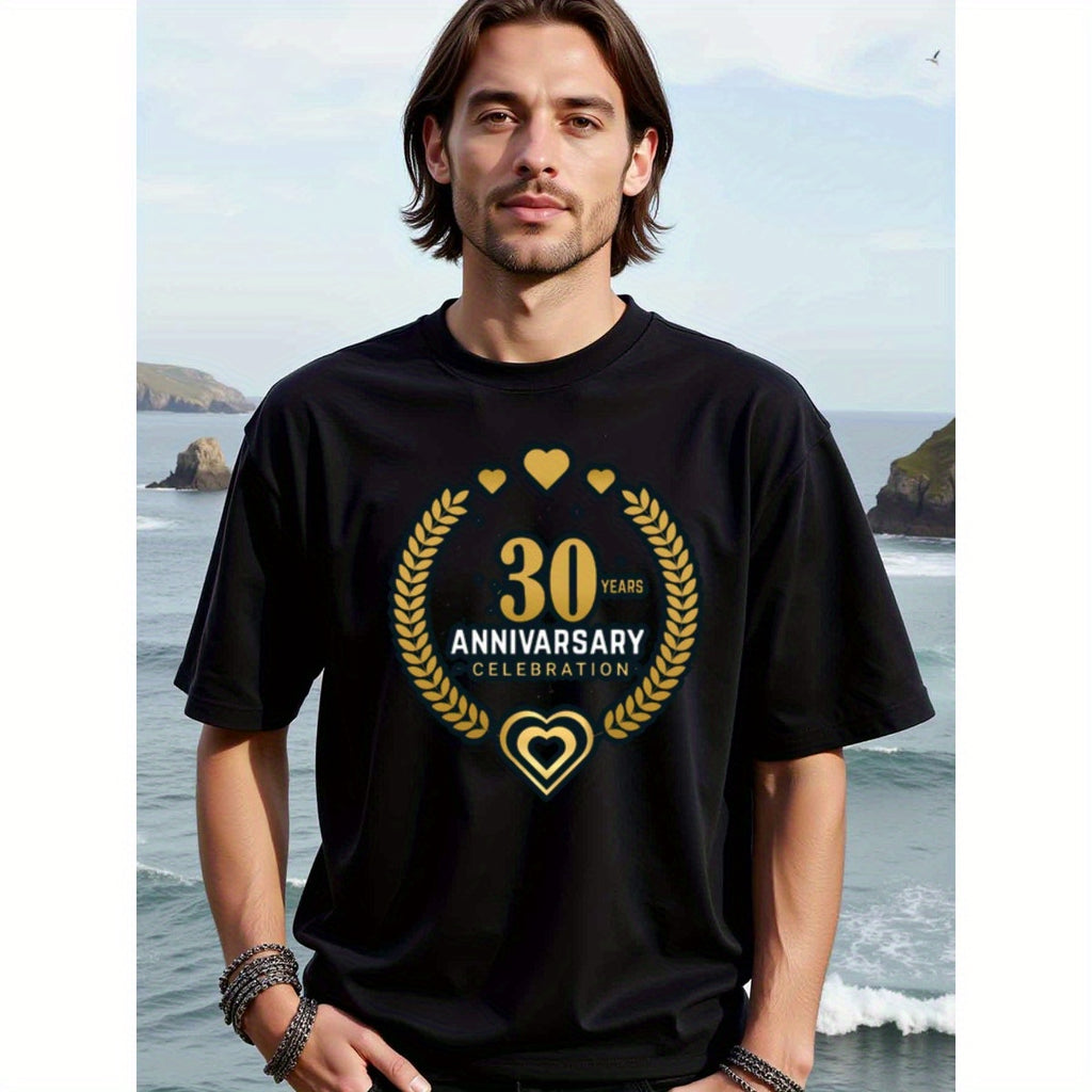 natee local warehouse clearance 30th Anniversary Celebration T-shirt - Black & Gold Hearts Design, man's T-Shirt,100% Cotton Fabric,Crew Neck,Short Sleeve,Regular Fit,All-Season Casual Wear,180gsm-Ideal for Valentines Christian festival Thanksgiving Day,