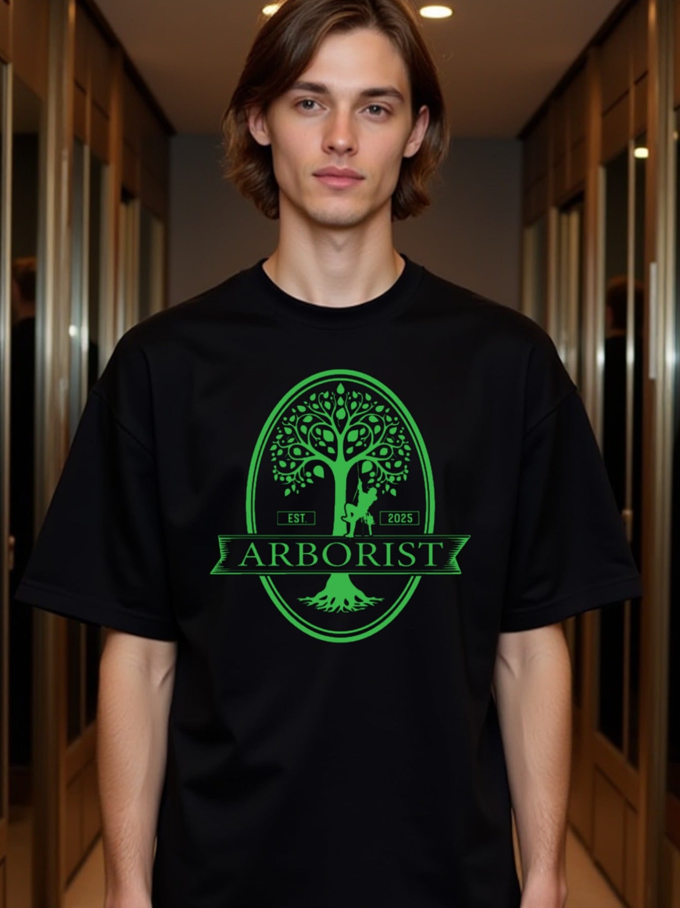 natee local warehouse clearance Arborist Tree Care Logo Black T-shirt, man's T-Shirt,100% Cotton Fabric,Crew Neck,Short Sleeve,Regular Fit,All-Season Casual Wear,180gsm-Ideal For Summer Holiday Gift,