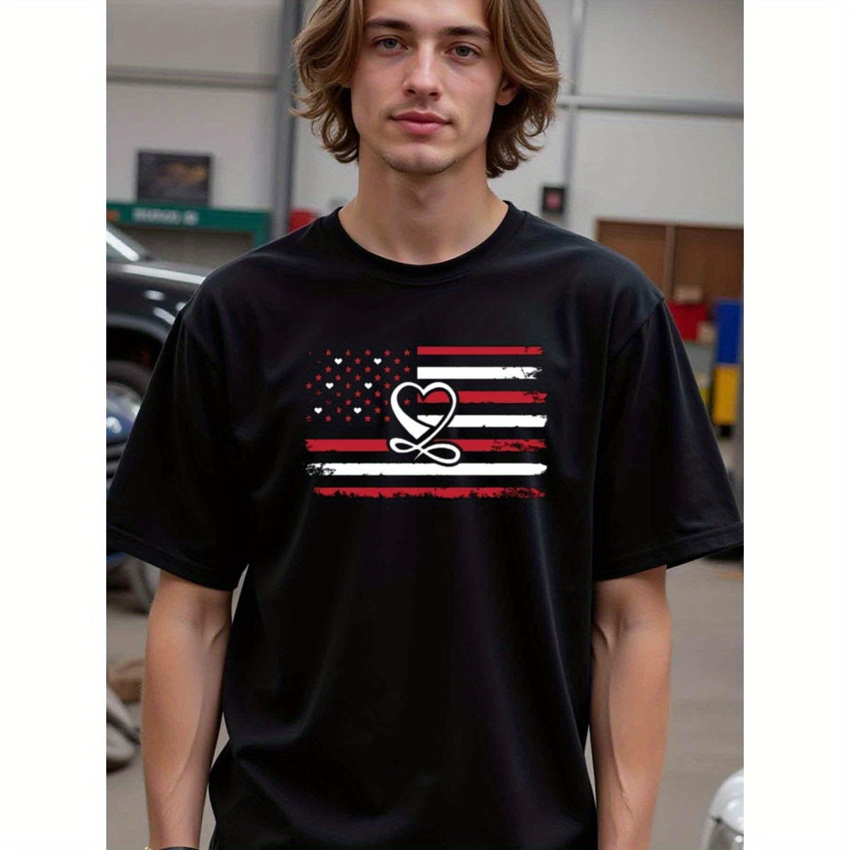 natee local warehouse clearance American Flag Heart T-shirt - Support First Responders, 100% Cotton Fabric,Crew Neck,Short Sleeve,Regular Fit,All-season casual wear for man and teens-perfect for running, hiking, the beach, and parties Christian festival T