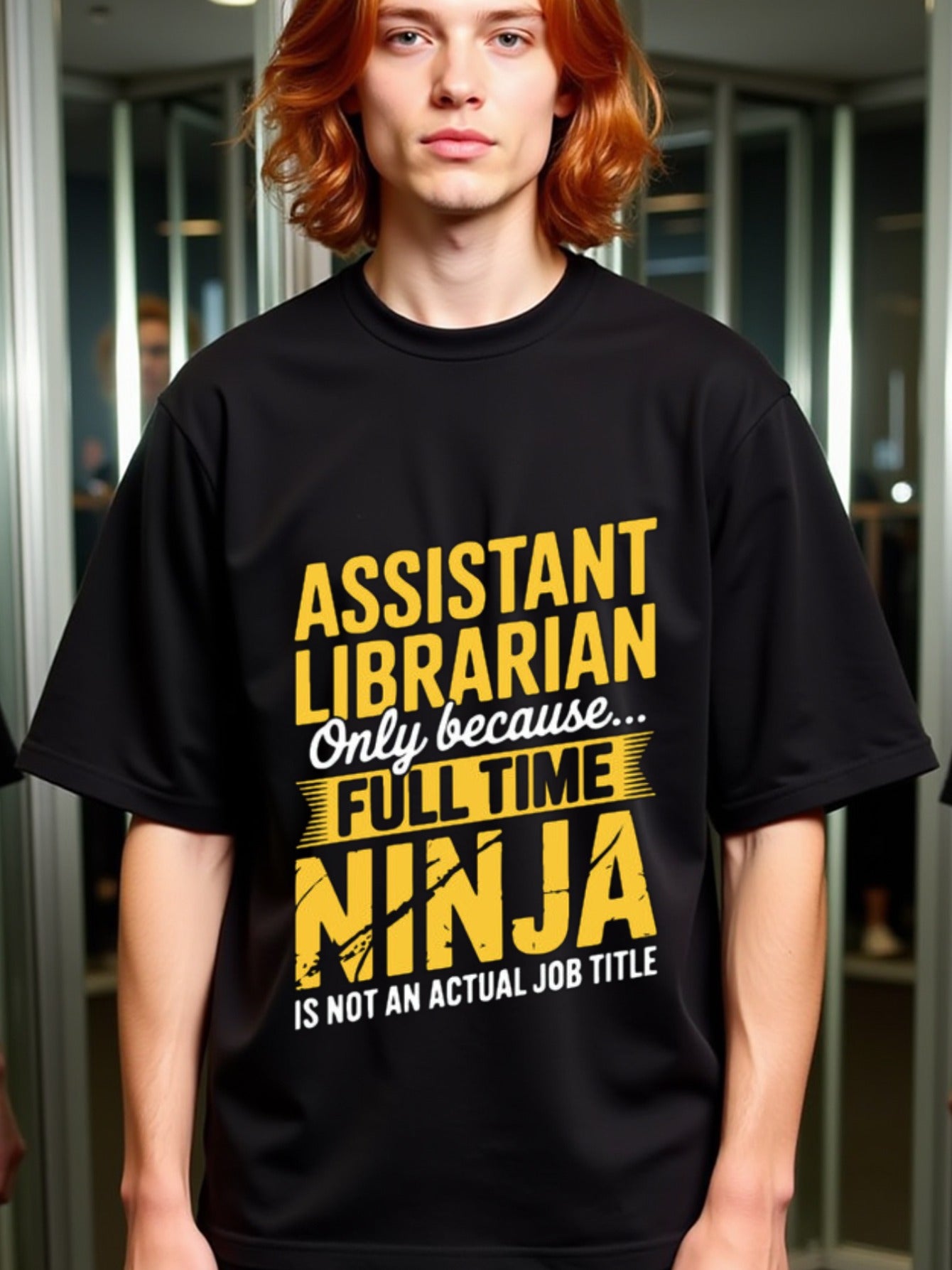 natee local warehouse clearance Assistant Librarian: Because Full-time Ninja Isn't an Actual Job Title, man's T-Shirt,100% Cotton Fabric,Crew Neck,Short Sleeve,Regular Fit,All-Season Casual Wear,180gsm-Ideal for Valentines Christian festival Thanksgiving