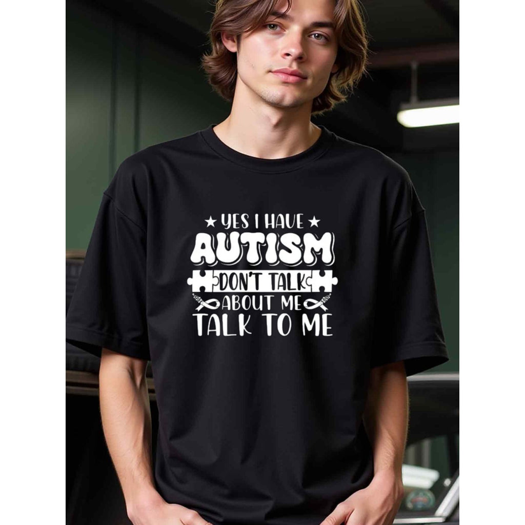 natee local warehouse clearance Autism Awareness: Talk to Me, Not About Me, 100% Cotton Fabric,Crew Neck,Regular Fit,Weekend Casual Wear,180gsm Family Friends Christian festival Thanksgiving Day, 男t