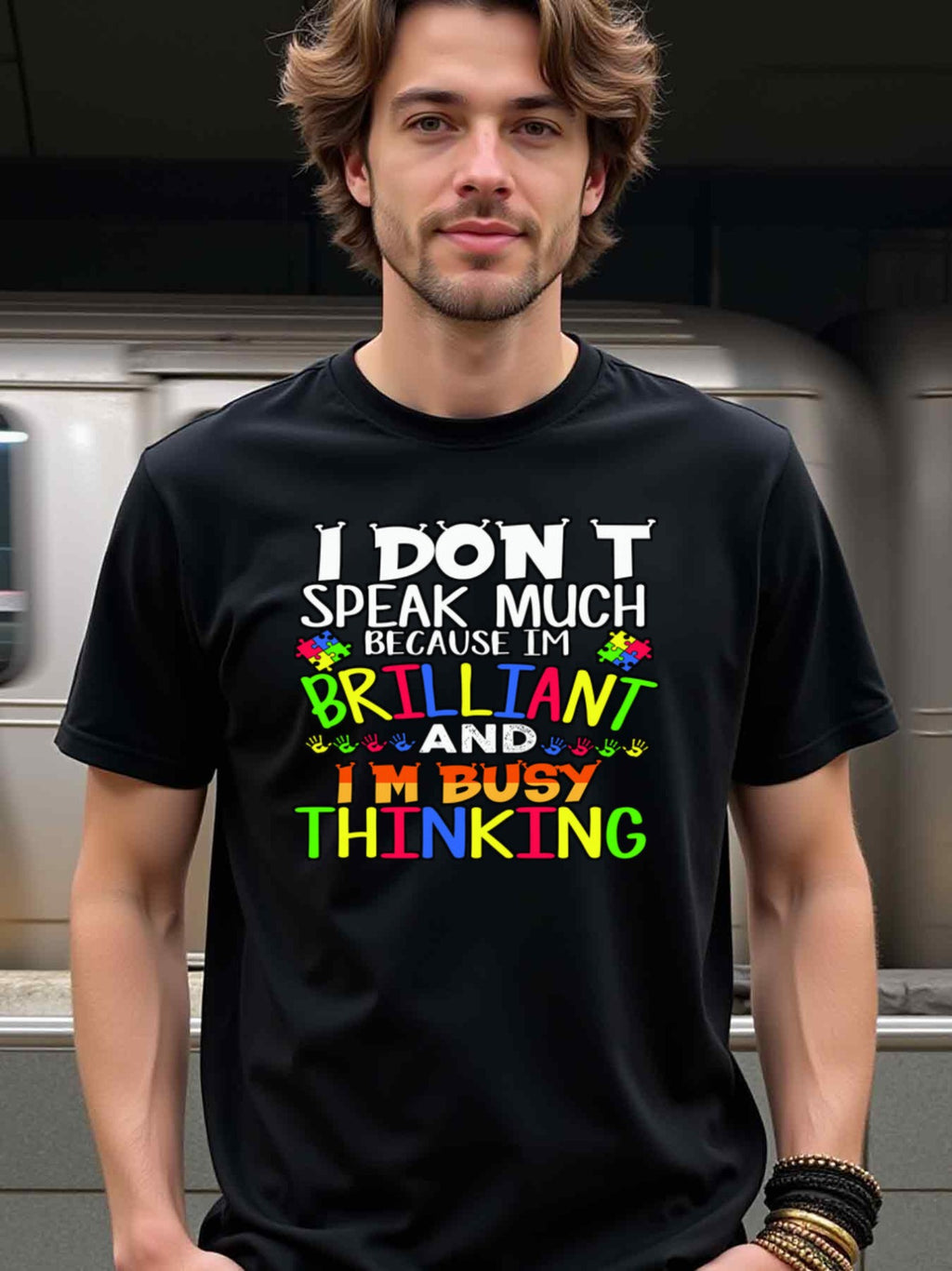 natee local warehouse clearance Autism Awareness: I Don't Speak Much Thinking Tee, 100% Cotton Fabric,Crew Neck,Regular Fit,Weekend Casual Wear,180gsm Family Friends Christian festival Thanksgiving Day, 男t