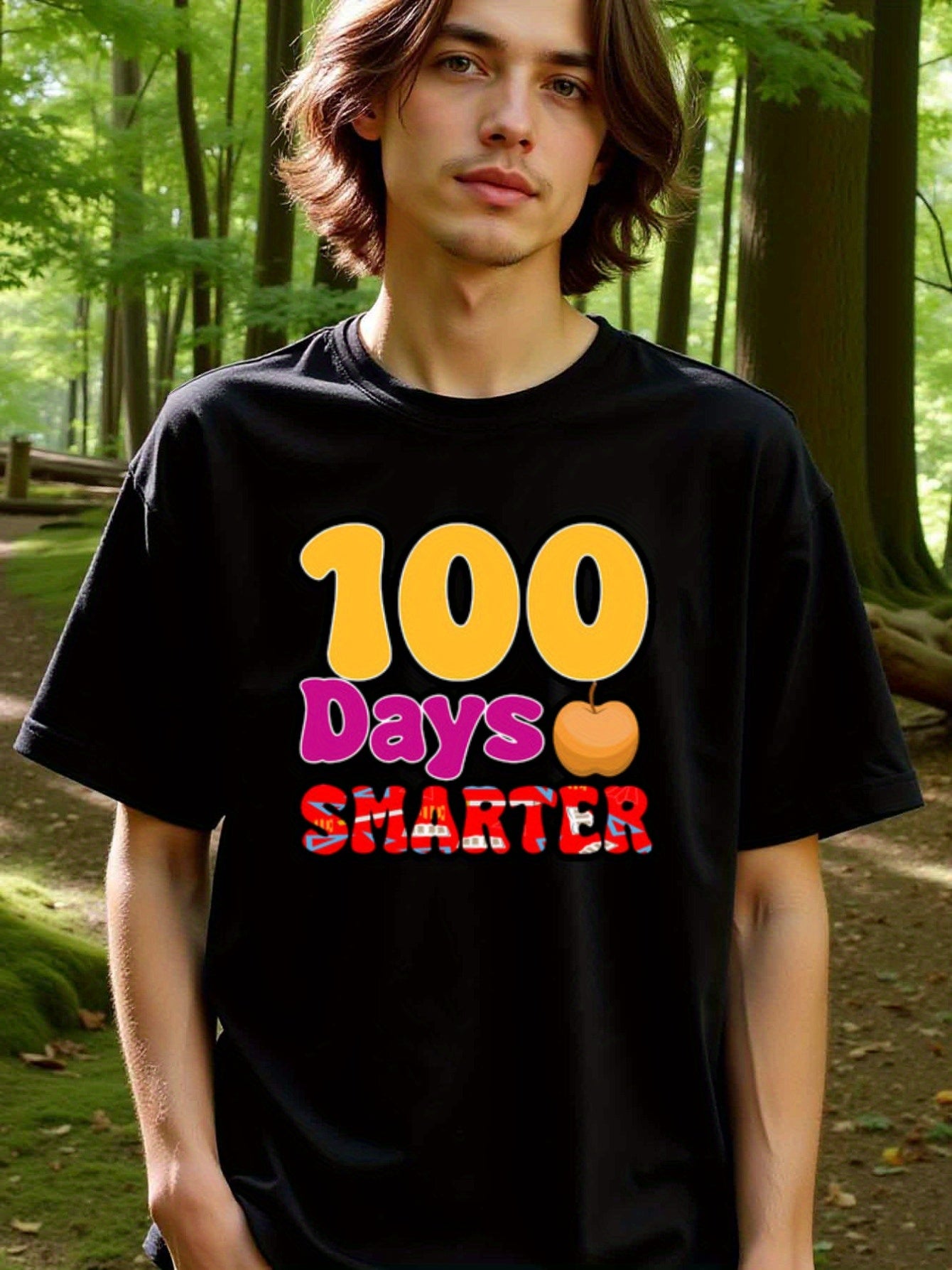 natee local warehouse clearance 100 Days Smarter Shirt - Celebrate 100th Day of School!, man's T-Shirt,100% Cotton Fabric,Crew Neck,Short Sleeve,Regular Fit,All-Season Casual Wear,180gsm-Ideal for Valentines Christian festival Thanksgiving Day, 男t
