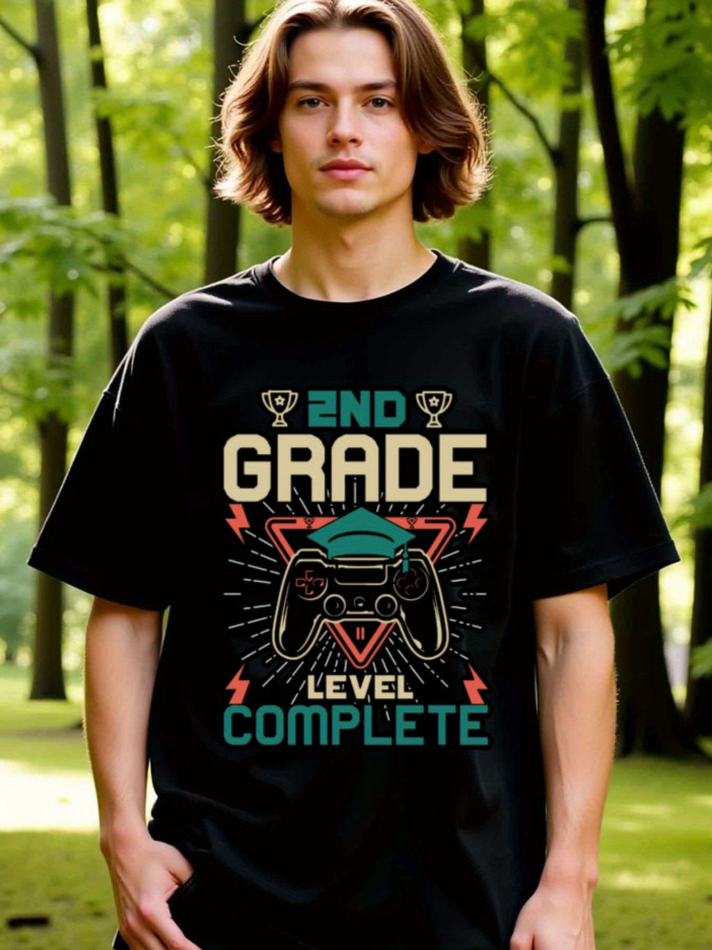 natee local warehouse clearance 2nd Grade Level Complete Gamer Graduation T-shirt, 100% Cotton Fabric,Crew Neck,Short Sleeve,Regular Fit,All-season casual wear for man and teens-perfect for running, hiking, the beach, and parties Christian festival Thanks
