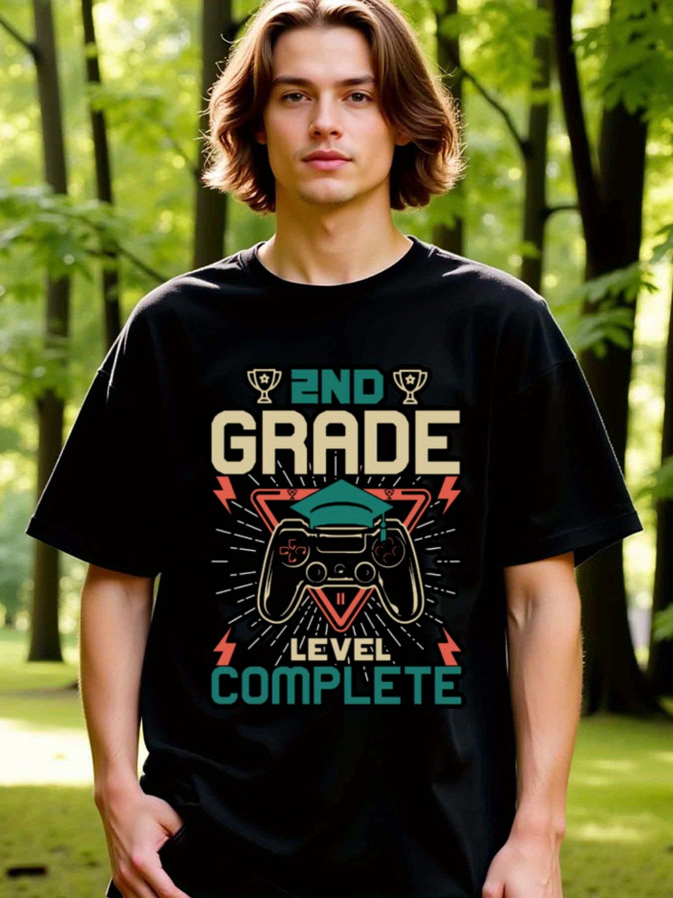 natee local warehouse clearance 2nd Grade Level Complete Gamer Graduation T-shirt, 100% Cotton Fabric,Crew Neck,Short Sleeve,Regular Fit,All-season casual wear for man and teens-perfect for running, hiking, the beach, and parties Christian festival Thanks