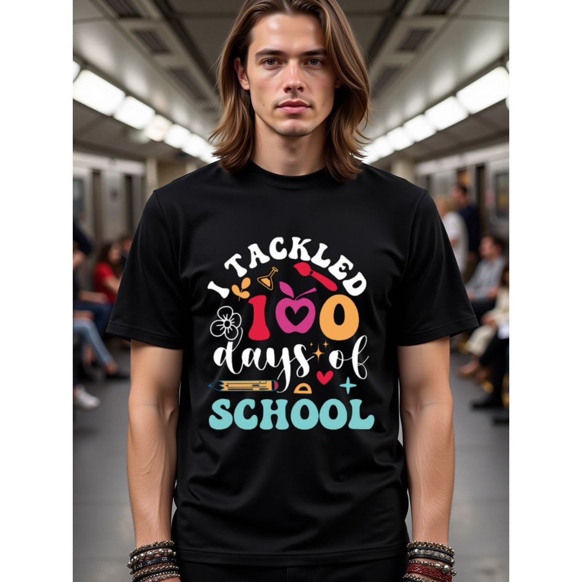 natee local warehouse clearance 100 Days of School Celebration T-shirt, man's T-Shirt,100% Cotton Fabric,Crew Neck,Short Sleeve,Regular Fit,All-Season Casual Wear,180gsm-Ideal for Valentines Christian festival Thanksgiving Day, 男t