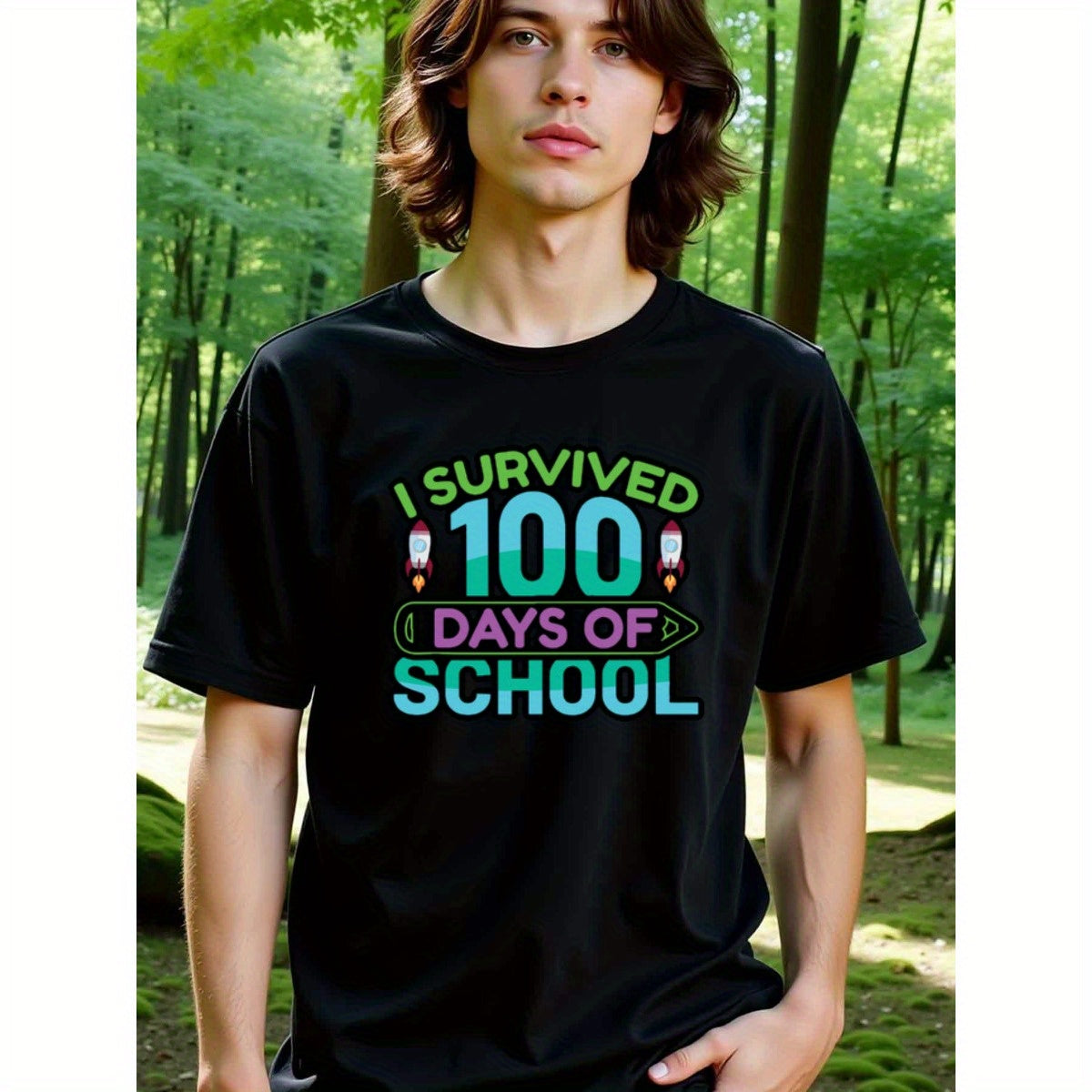 natee local warehouse clearance 100 Days of School Survivor Shirt - Celebrate 100th Day!, man's T-Shirt,100% Cotton Fabric,Crew Neck,Short Sleeve,Regular Fit,All-Season Casual Wear,180gsm-Ideal For Summer Holiday Gift, 男t
