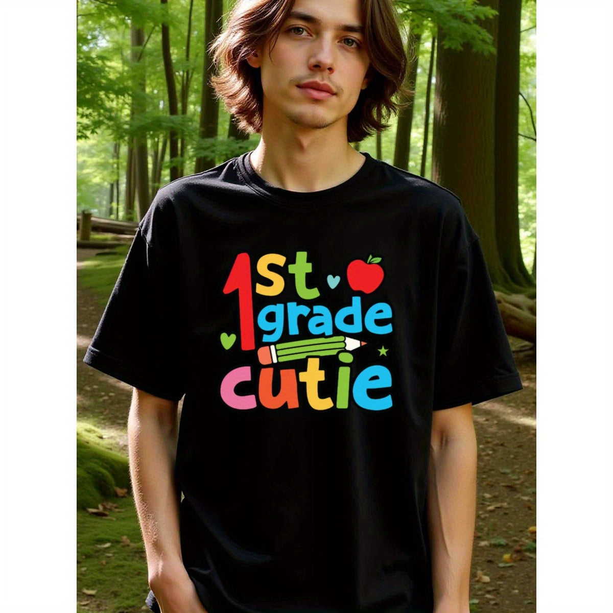 natee local warehouse clearance Back to School 1st Grade Cutie T-shirt for Kids, man's T-Shirt,100% Cotton Fabric,Crew Neck,Short Sleeve,Regular Fit,All-Season Casual Wear,180gsm-Ideal for Valentines Christian festival Thanksgiving Day, 男t